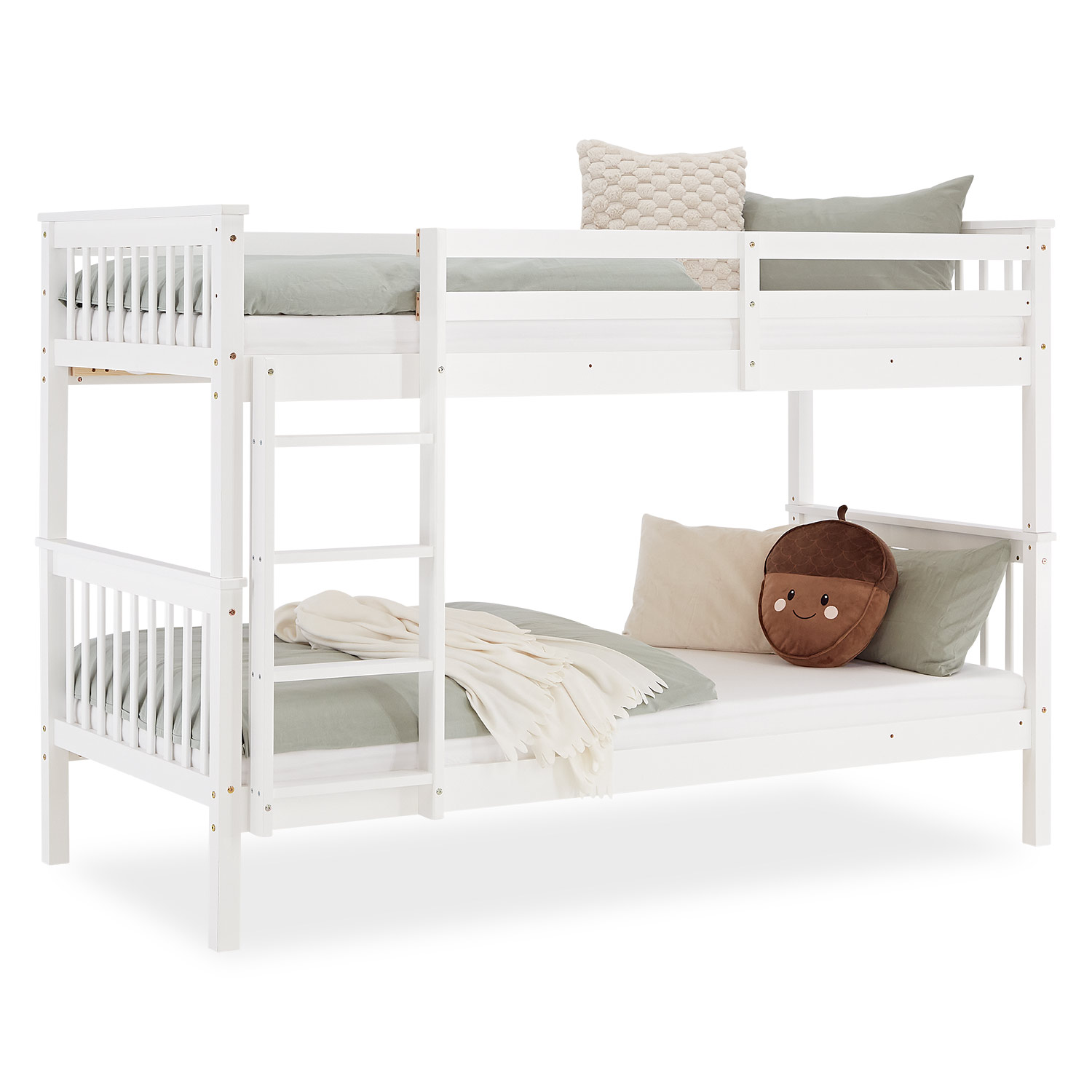 Kinderbett 90x200 Etagenbett Holzbett Weiß Jugendbett Doppelstockbett Rausfallschutz Umbaubar Matratze Stauraum