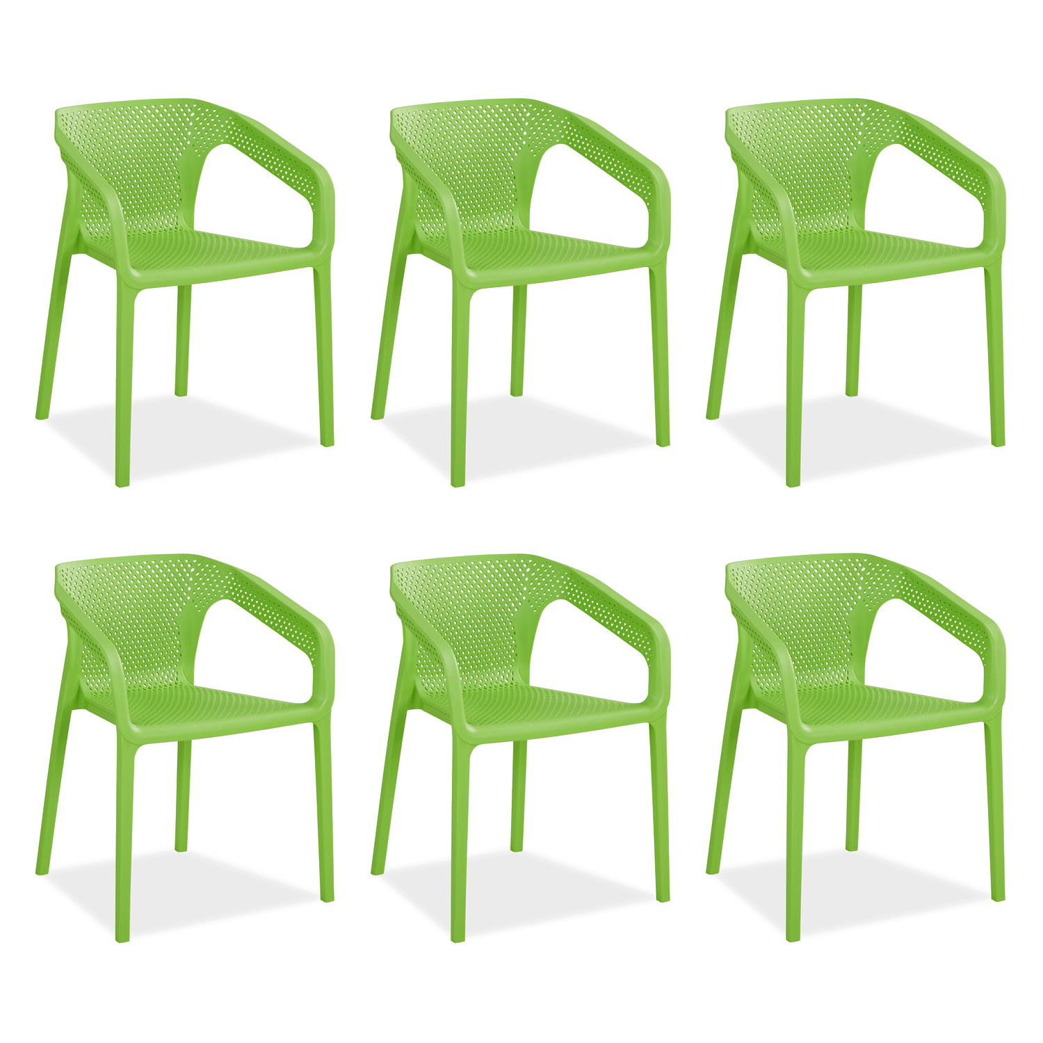 Set of 6 Garden chair with armrests Camping chairs Green Outdoor chairs Plastic Egg chair Lounger chairs Stacking chairs