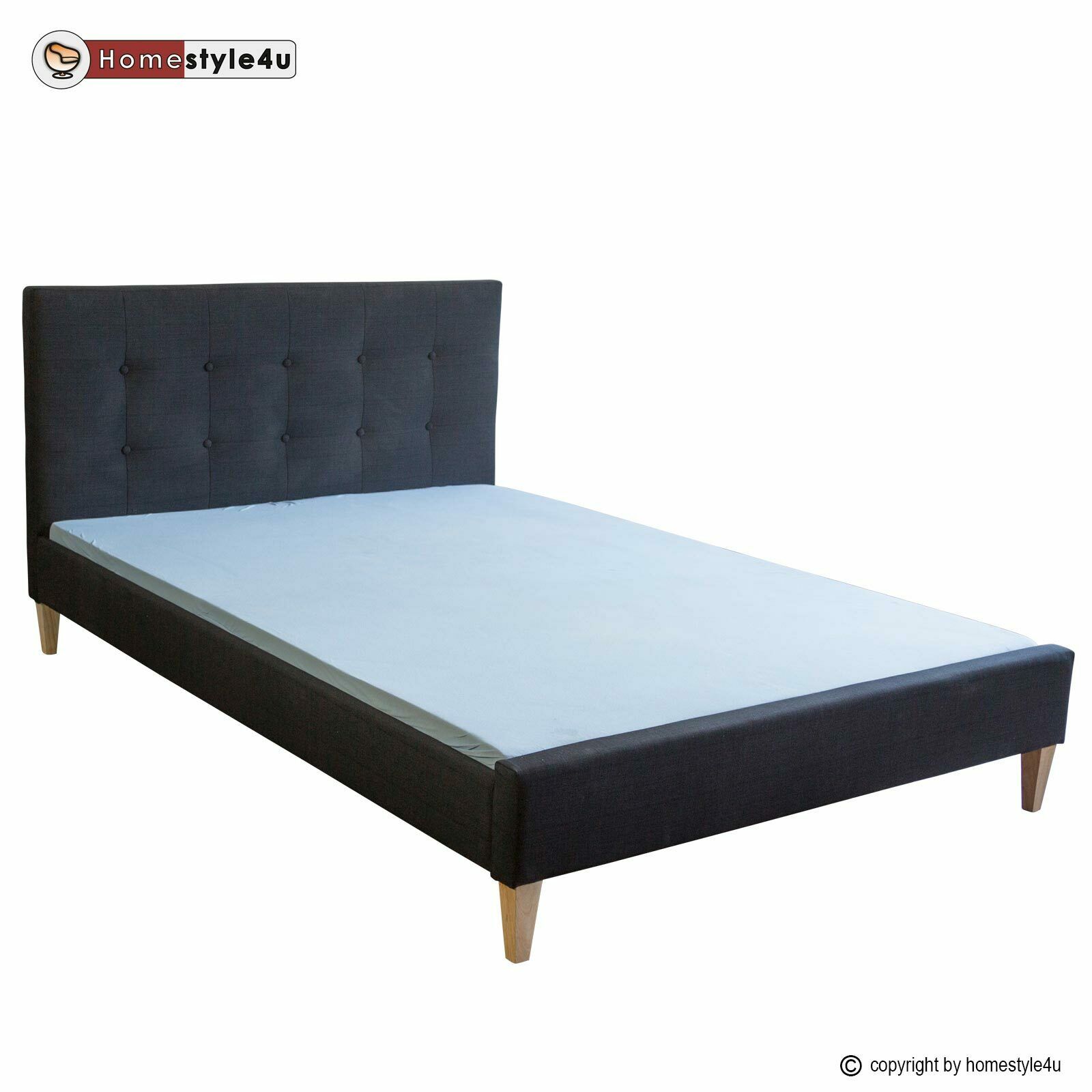 Upholstered bed 140x200 cm black | with slatted frame | double fabric bed frame