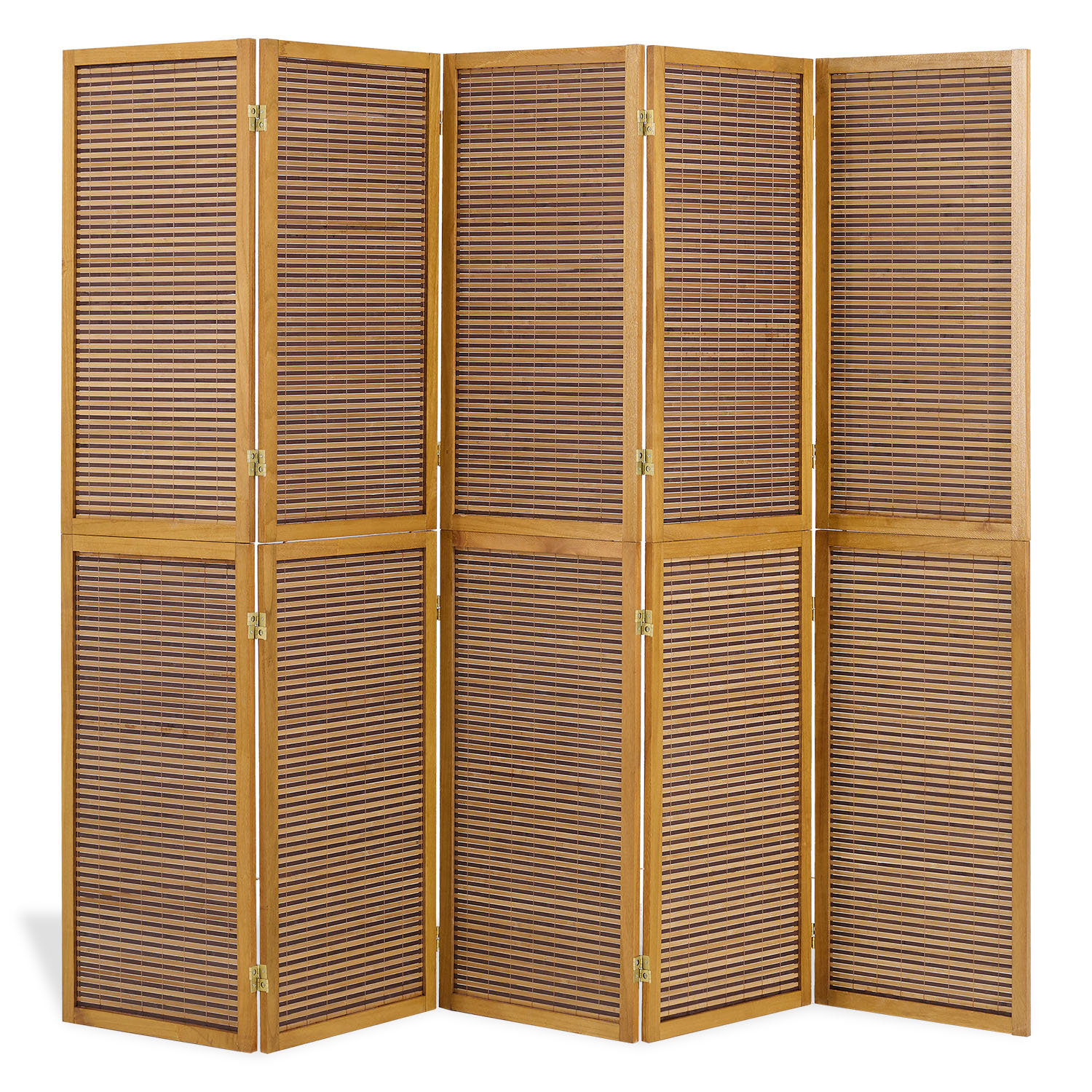 Paravent Brown Wooden Slats | 5-panel | Wood | Room Divider Partition Privacy Screen