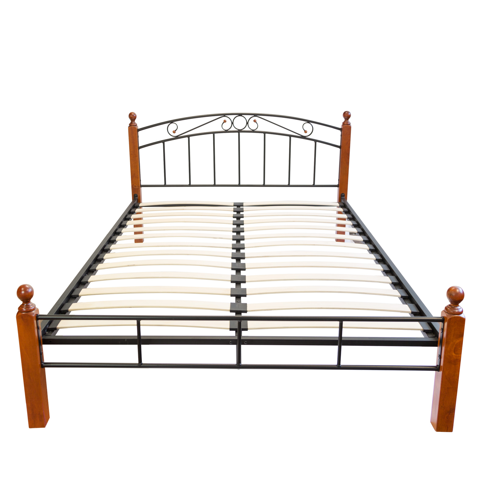 Design Iron Bed Double 160 x 200 Wood Slatted black brown bed frame 916
