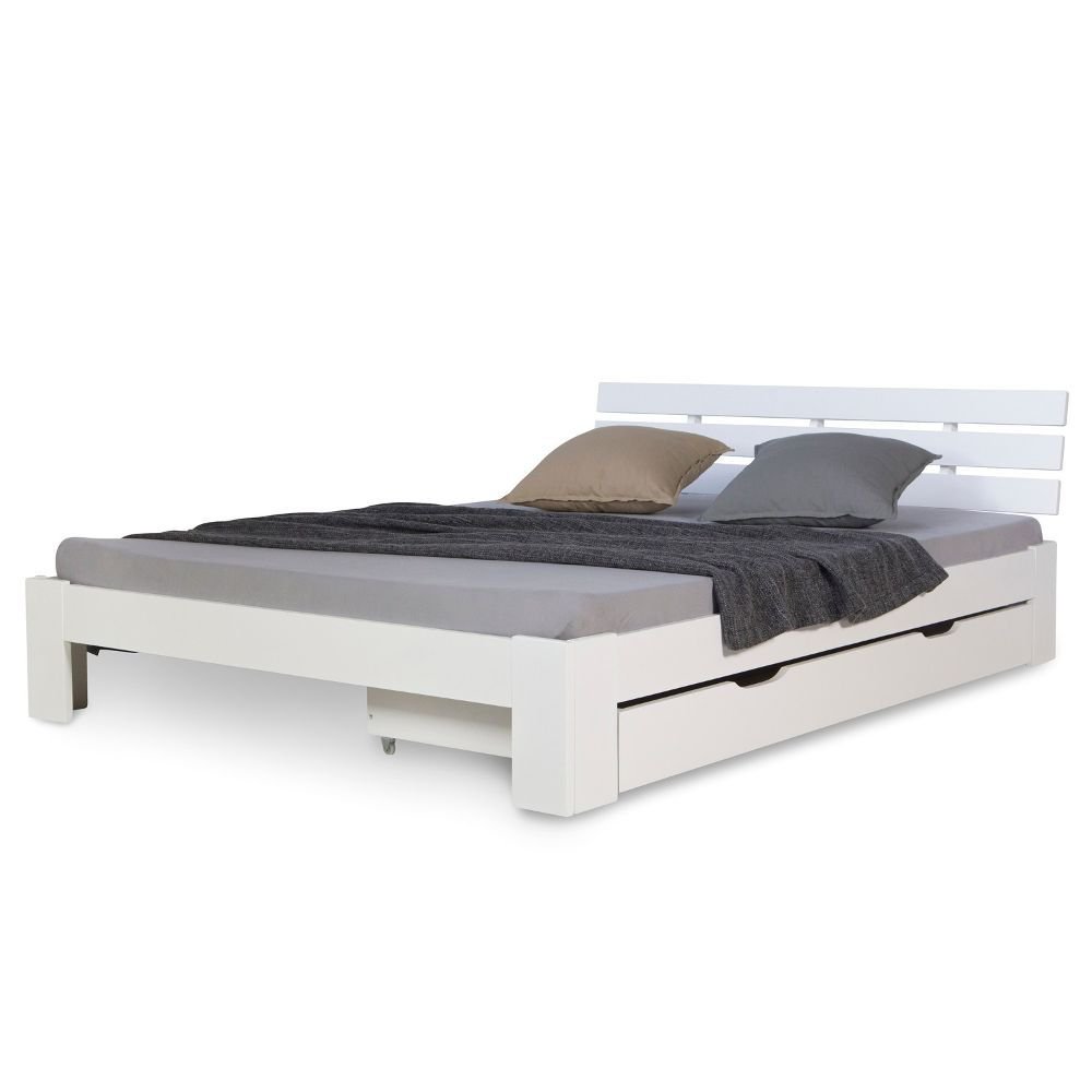 Wooden Bed Drawer Pull-Out Bed Box Storage with Castors White