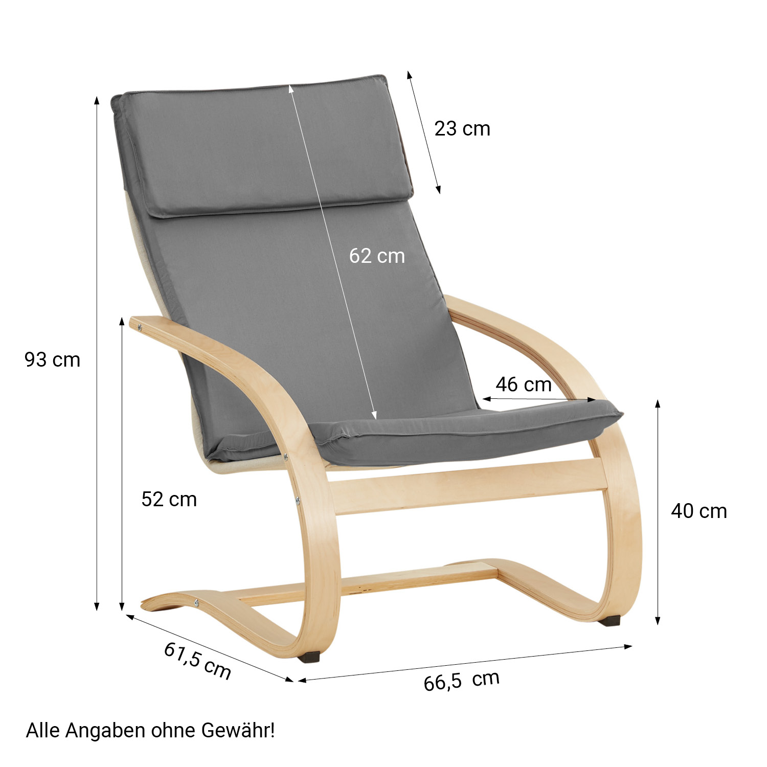 Relaxsessel Grau | without Footrest | Natural Wood | Glider Rocking Chair Nursing Chair Recliner