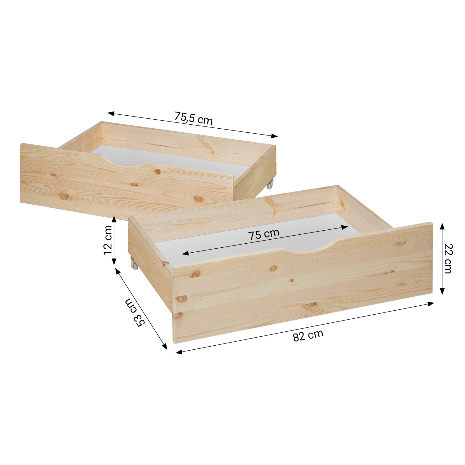 Pallet Bed 100x200 cm Natural | Single Bed with Storage Drawers | with Slatted Frame | Wood | Kids Youth Guest Bedroom