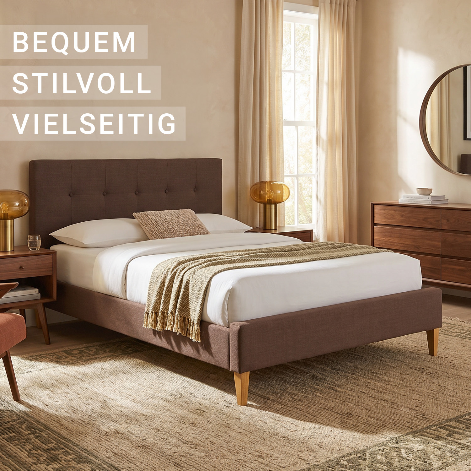Upholstered bed 180x200 cm brown | with slatted frame | double fabric bed frame