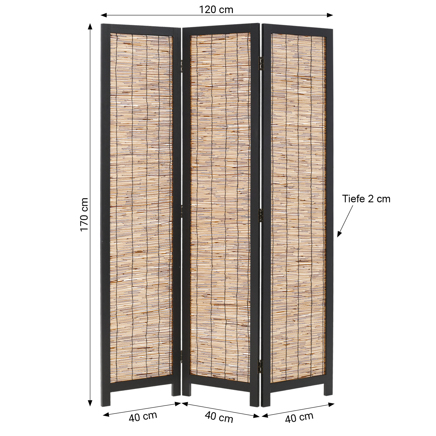 Paravent Black Wooden | 3-panel | Willow | Room Divider Partition Privacy Screen