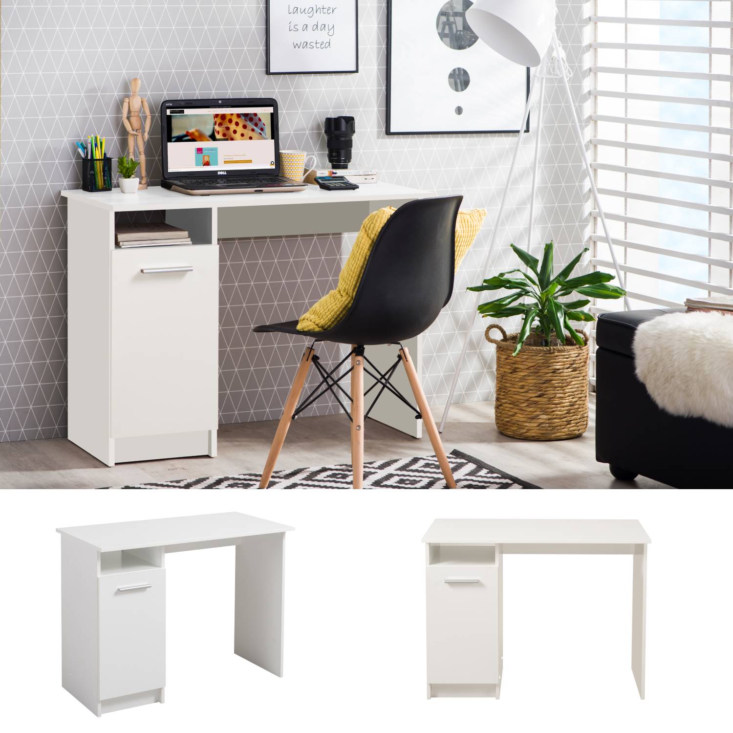 Computer Desk PC Table Home Office Desk Small Gaming Desk Shelves Workstation White