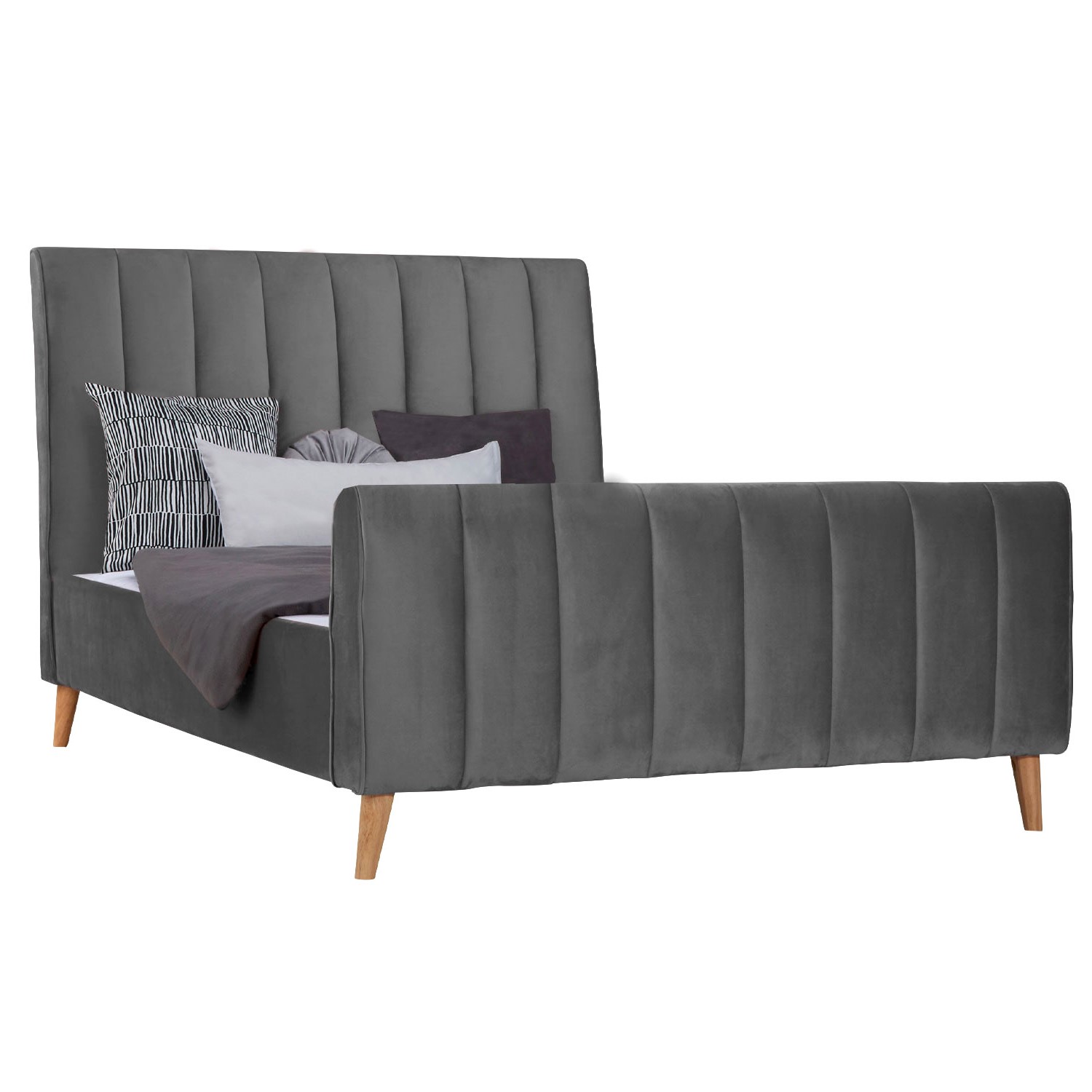 Upholstered Bed Velvet Pink Grey 140 x 200  cm with Slatted Frame Double Bed Fabric Bedstead 