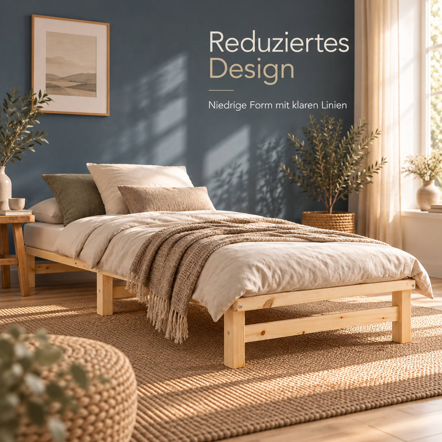 90x200 cm Natural Wooden Pallet Bed – Single Wooden Bed with Mattress & Slatted Base for Teen Rooms, Guest Rooms, and Bedrooms