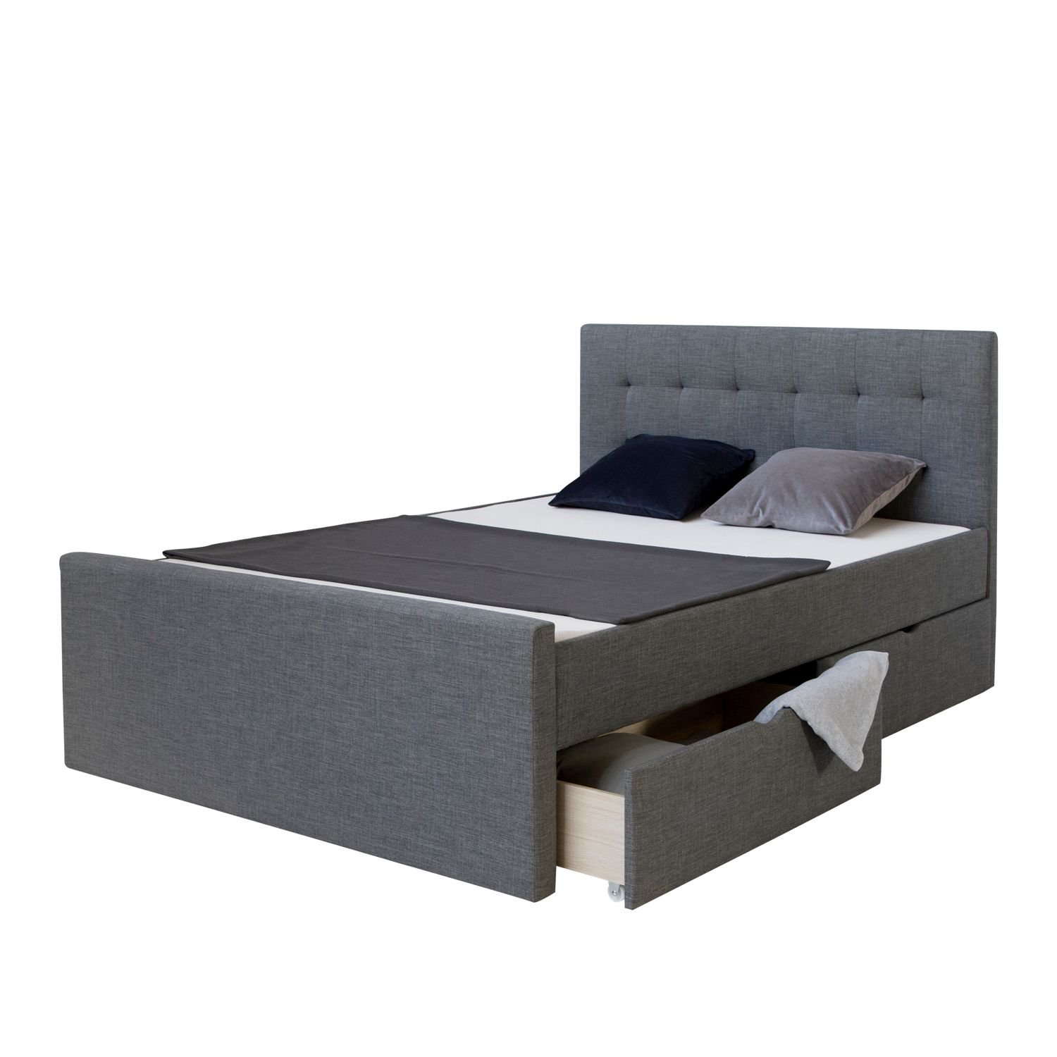 Upholstered Bed 180x200 Grey Double Bed Slatted Frame 2 Drawers