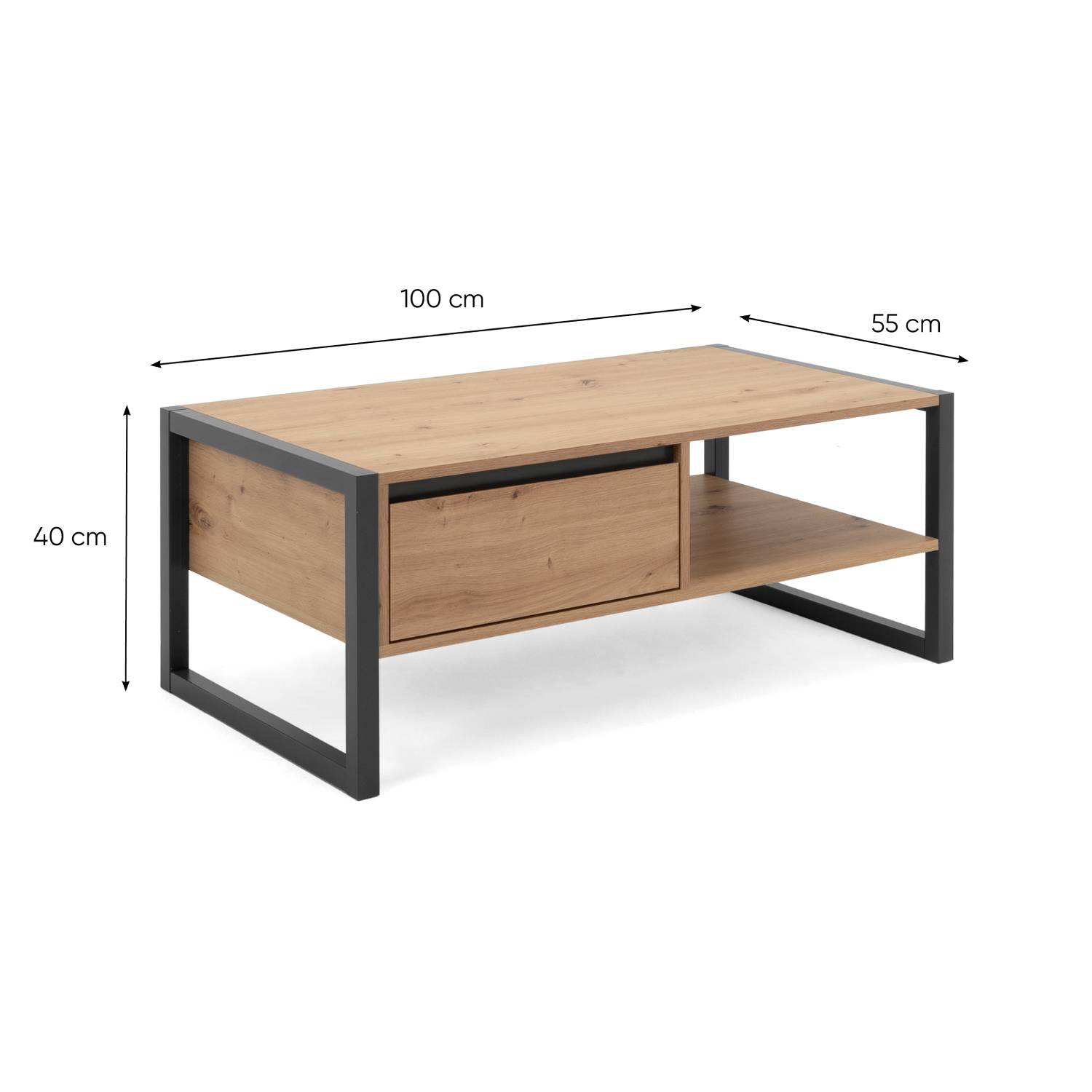 Coffee Table Living Room Table 1 Drawer Storage Wooden Table Grey Natural