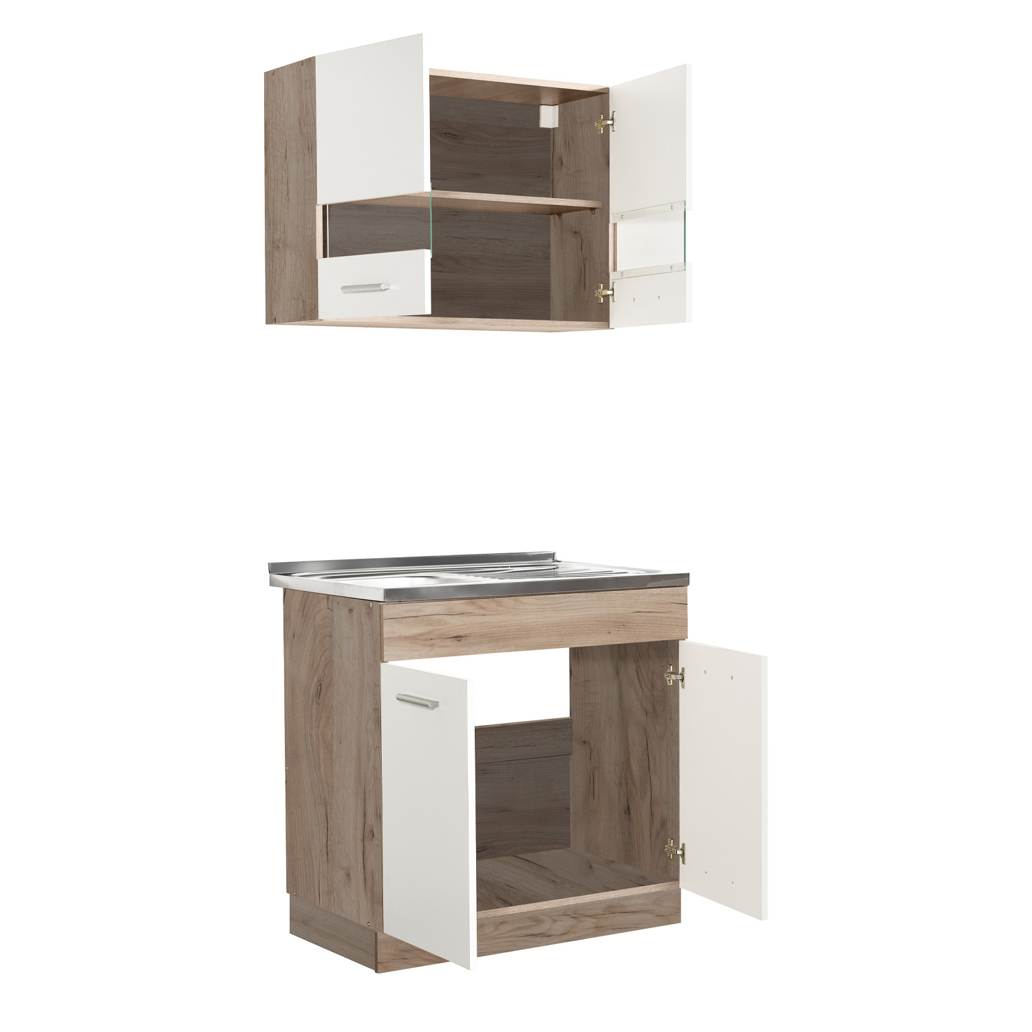 Kitchen Unit without Appliances 80 cm White | Oak | Single Kitchen | Mini Kitchen | Kitchen Element