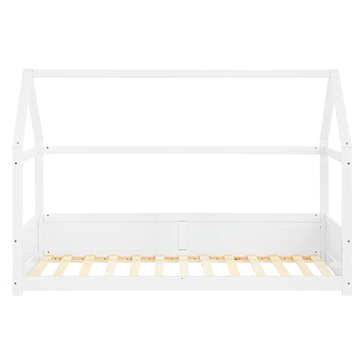 Children's Bed 90x200 cm White with Mattress | House Bed with Fall Protection | Montessori | Single Bed | with Slatted Frame | Wood