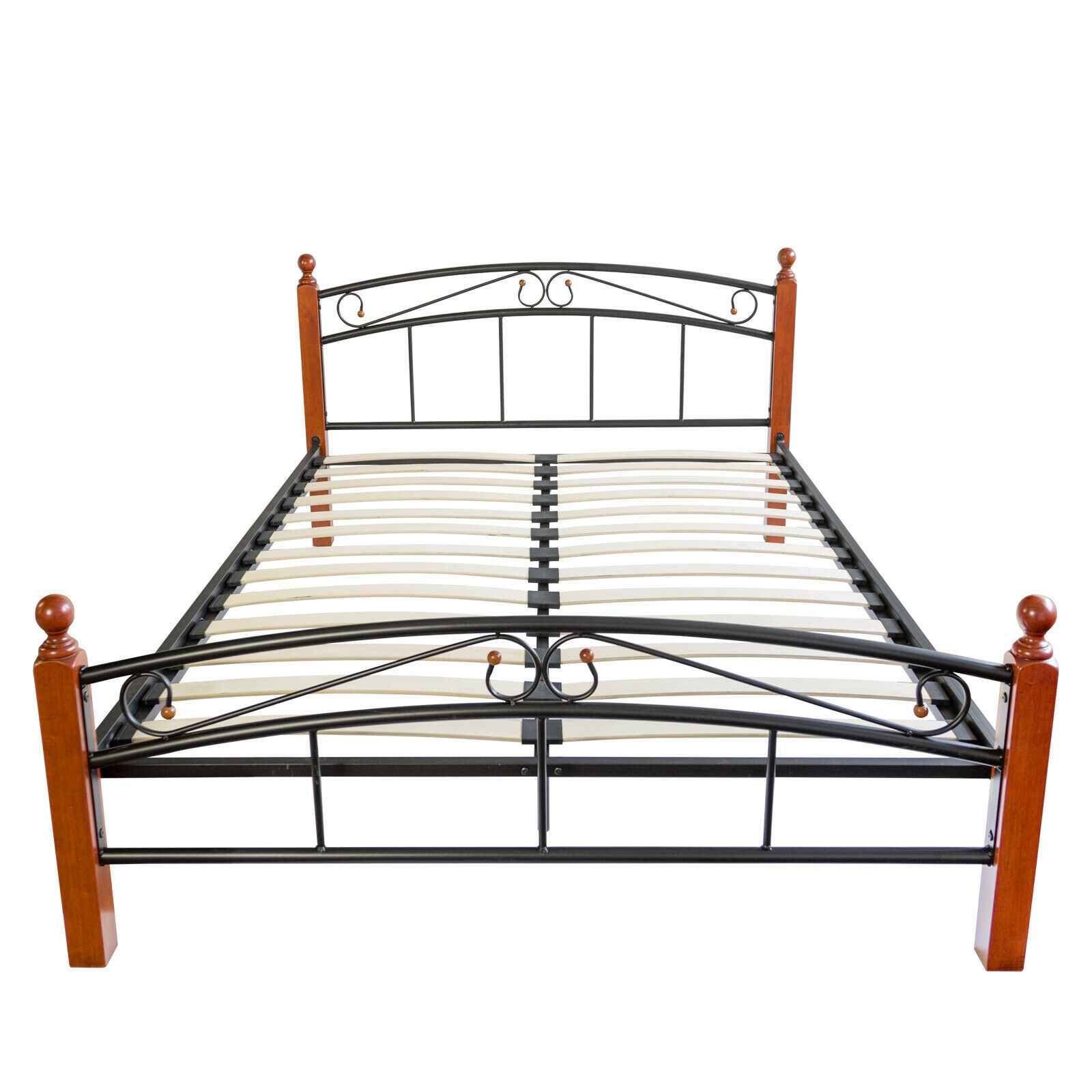 Metal Bed Iron Bed Double 180 x 200 Wood Slatted black brown bed frame