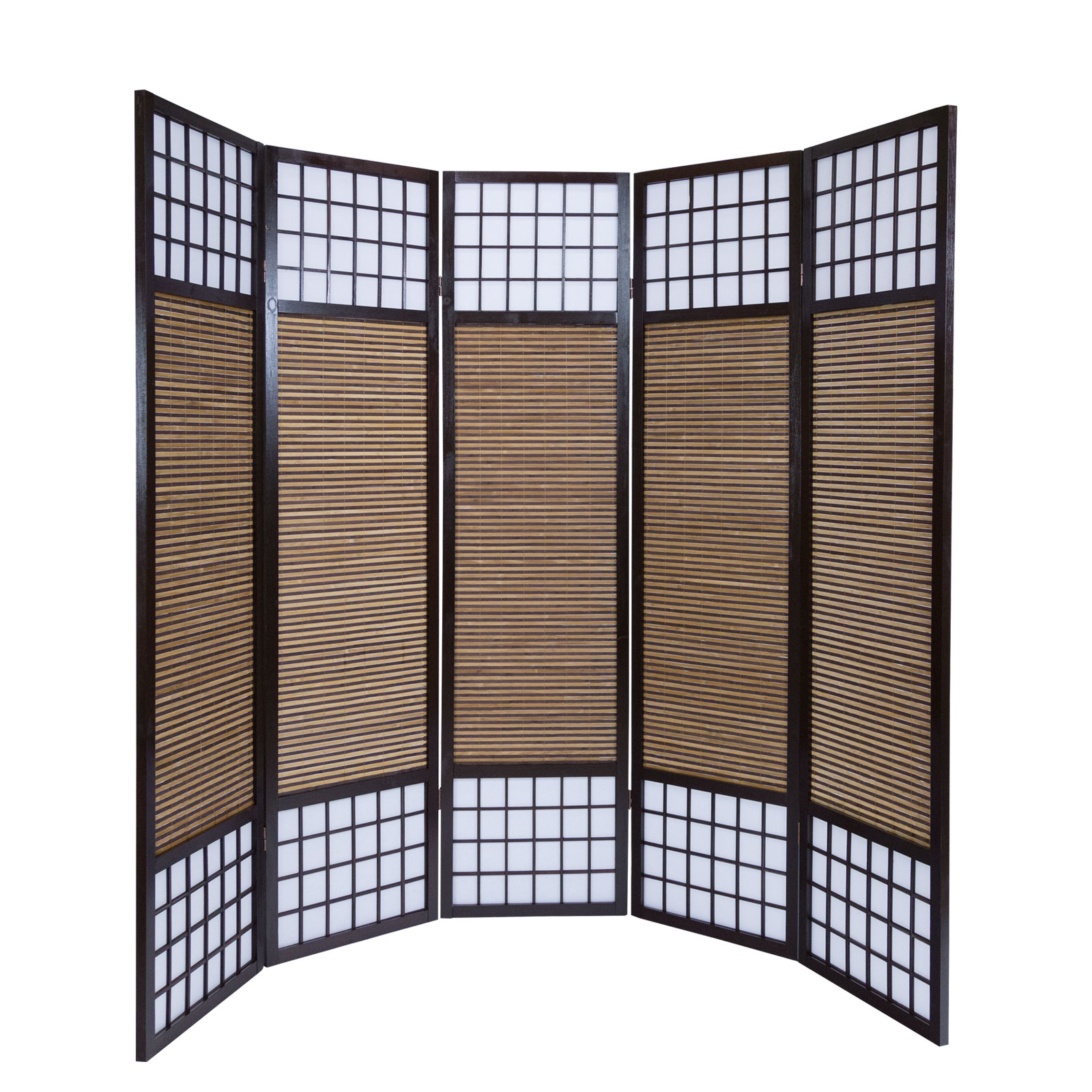 Paravent room divider 5 parts wood partition wall privacy screen black brown