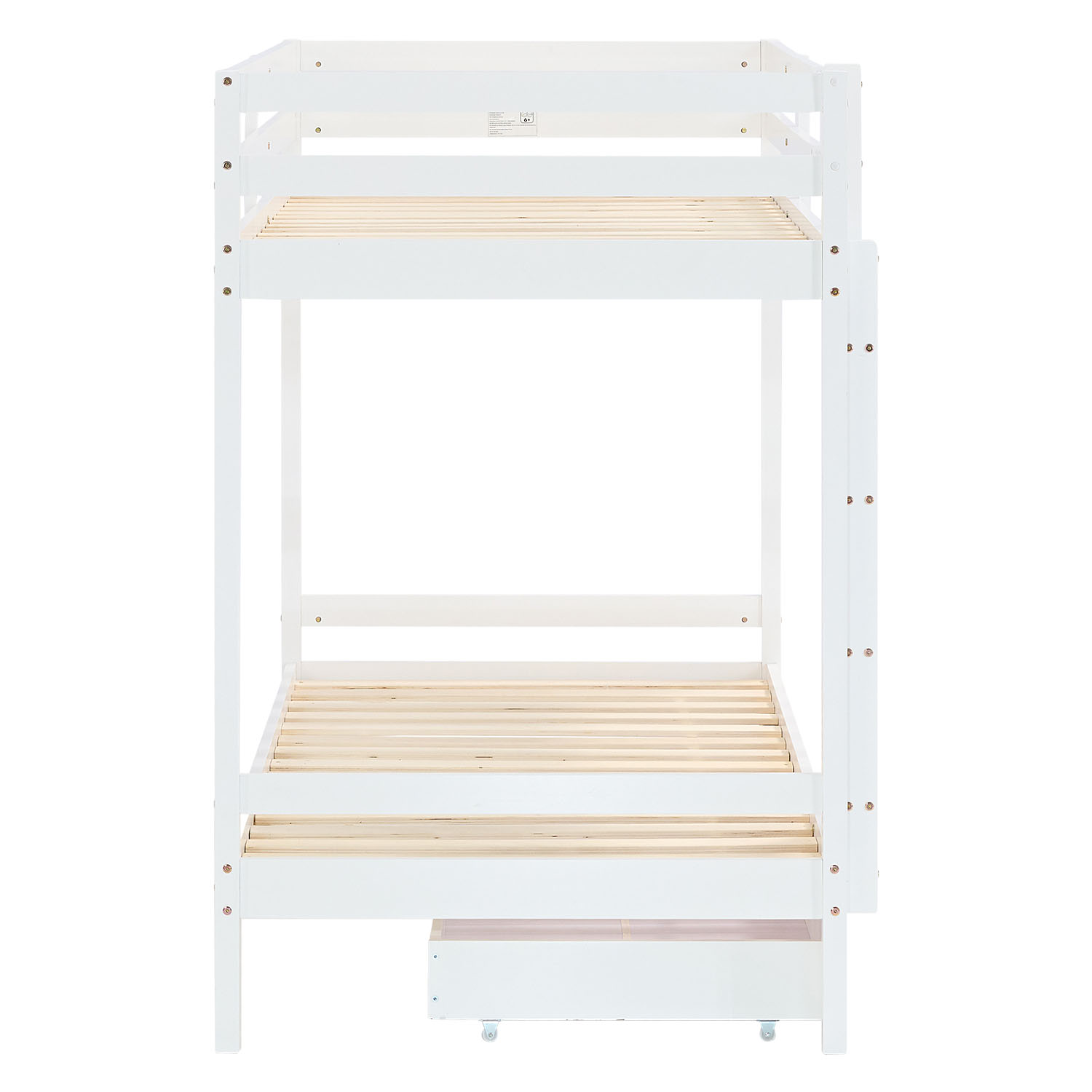 Bunk Bed 90x200 cm White | with Bed Drawer | with Slatted Frame