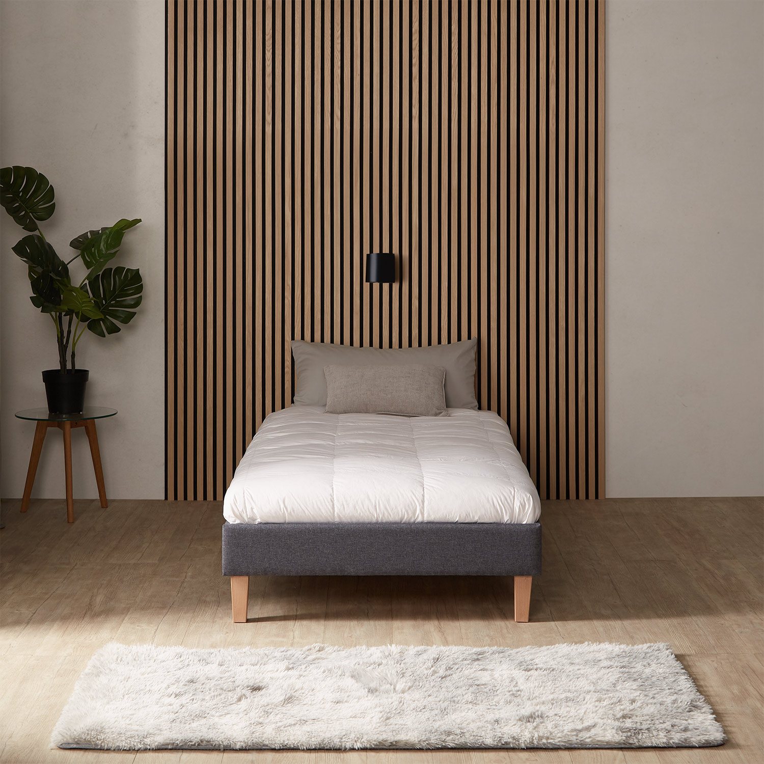 Upholstered Bed Frame Single Bed 90 x 200 cm Grey Futon Bed Platform Bed Fabric Upholstered bed 90x200 cm grey | futon bed | with slatted frame | single fabric bed frame