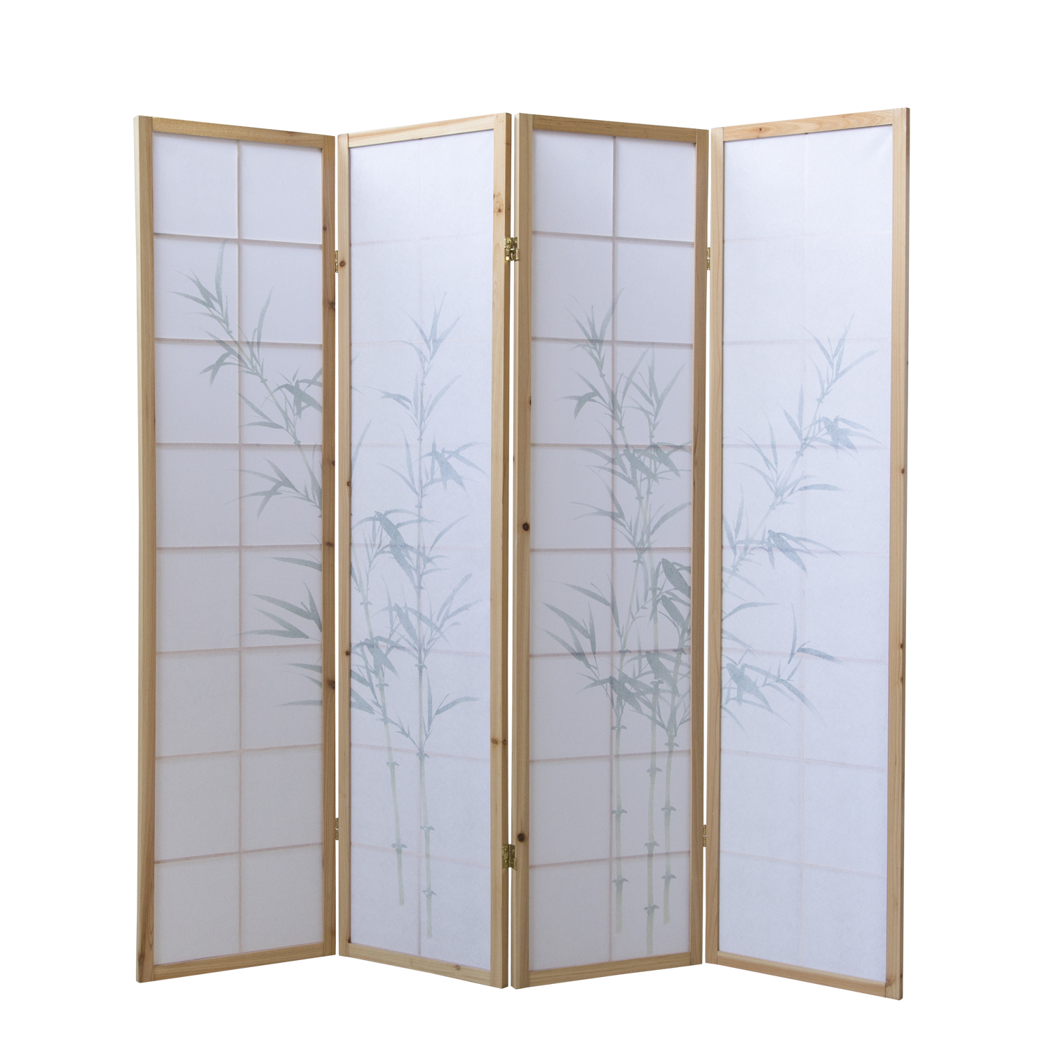Paravent Natural Bamboo Pattern Print | 4-panel | Wood | Room Divider Partition Privacy Screen