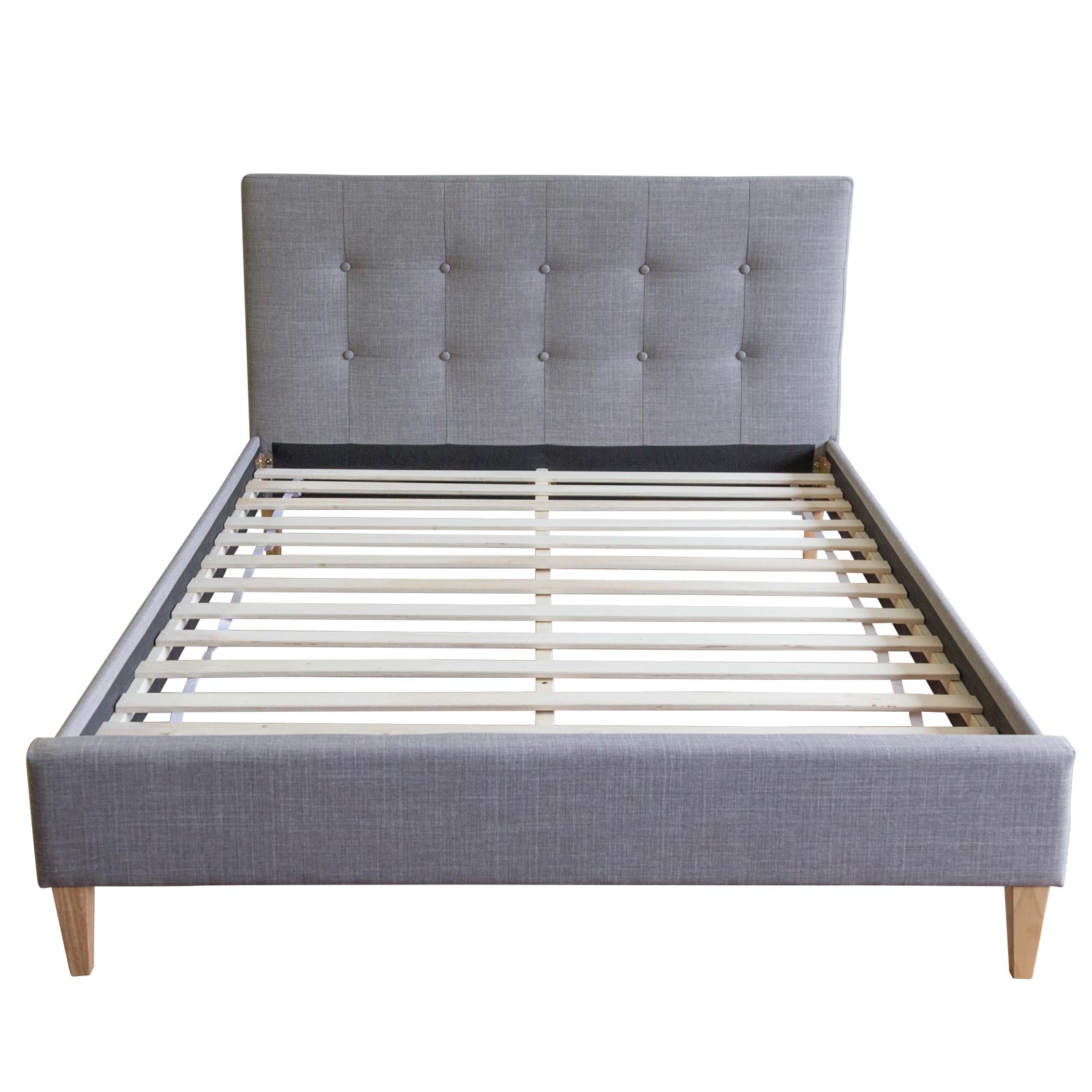 Upholstered Bed with Mattress 140x200 Slatted Frame Double Bed Fabric Bedstead Bed Grey