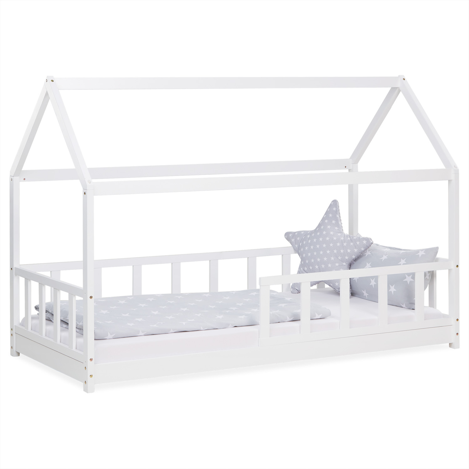 Kinderbett Hausbett 90x200 cm mit Rausfallschutz Bodenbett Montessori Bett Bettenhaus Lattenrost