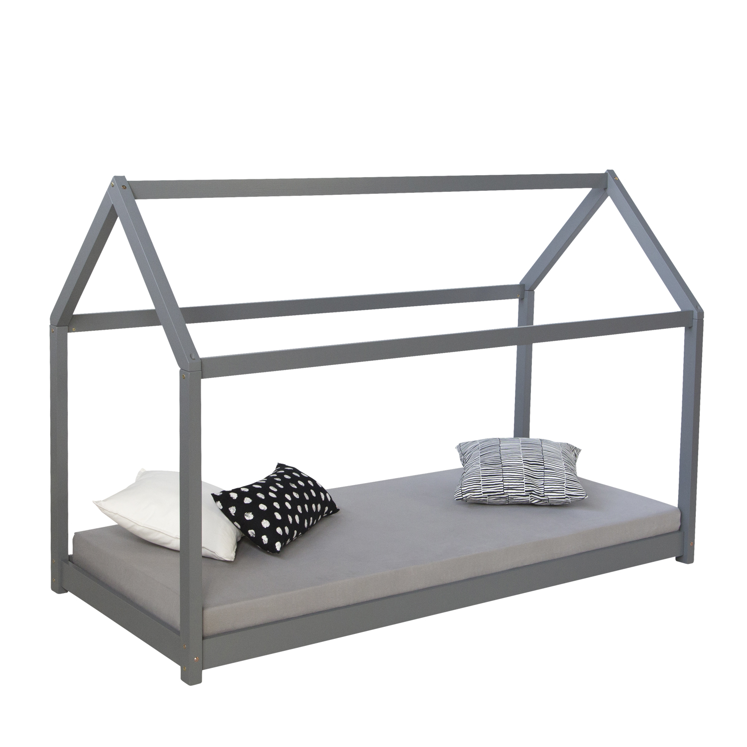 Childrens bed with mattress 90 x 200 cm playbed housebed wooden bed grey