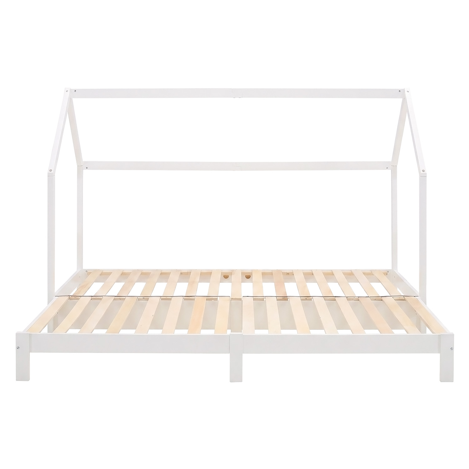Children's Bed with Pull Out Bed 90x200 cm House Bed 2 Mattresses Bed Slats Treehouse Bed Children's Single Bed Wooden Frame White Trundle
