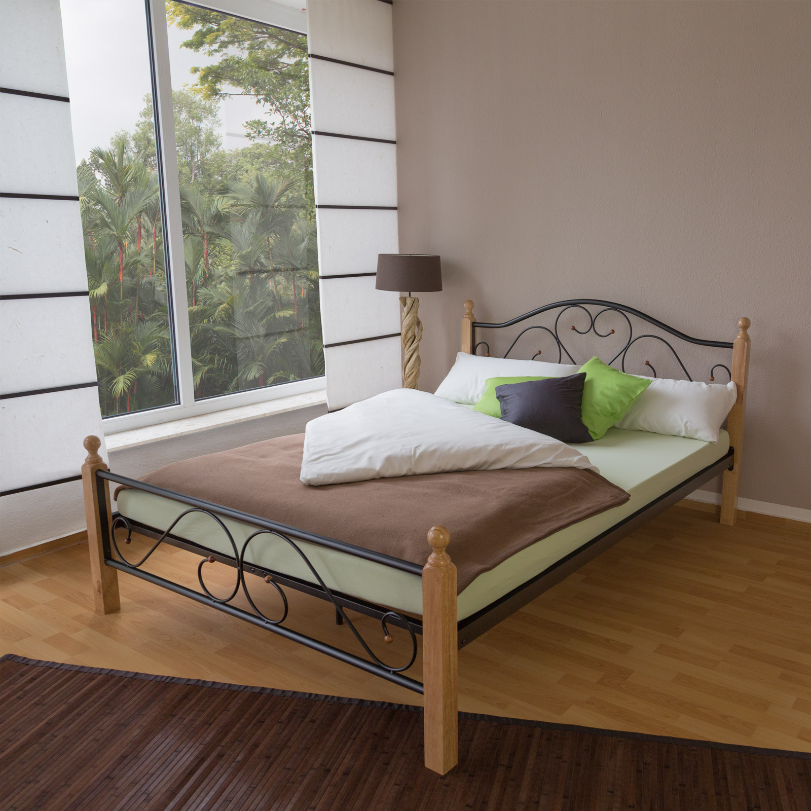 Metal Bed 160x200 Black Daybed Double Bed Youth Bed with Slatted Frame