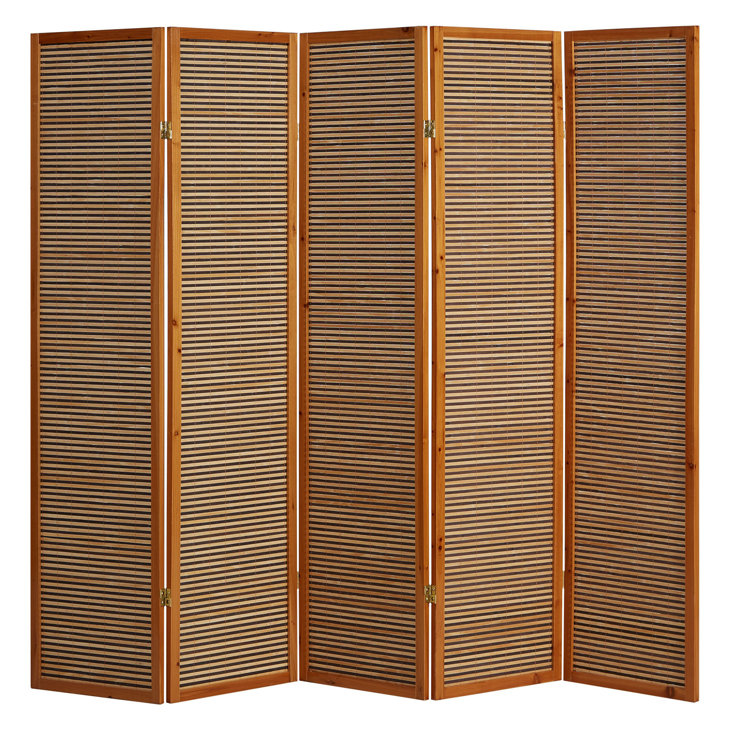 Paravent Brown Wooden Slats | 5-panel | Wood | Room Divider Partition Privacy Screen
