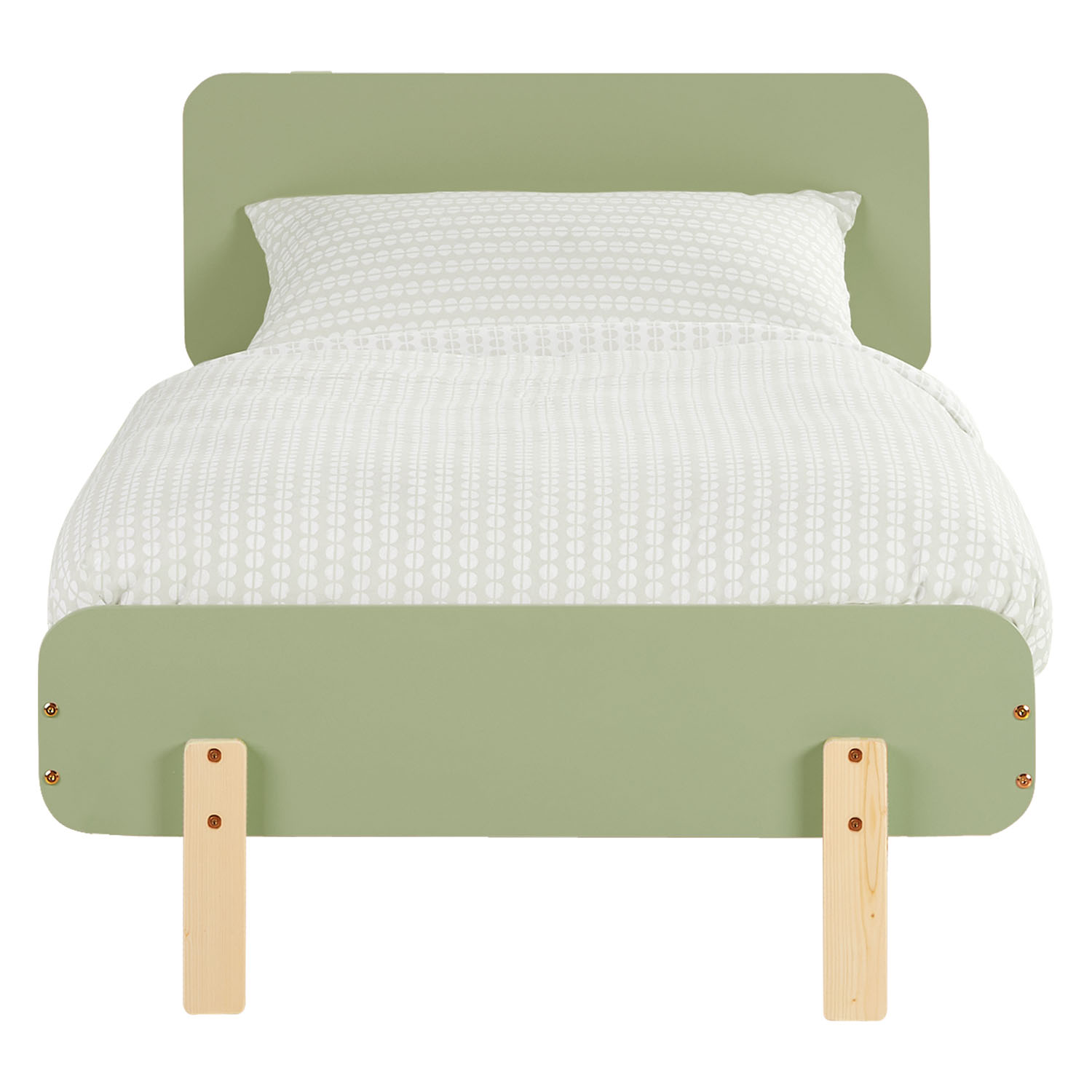 Wood Bed 90x200 cm Green Natural | Retro Bed | Single Bed | with Slatted Frame | Kids Youth Guest Bedroom