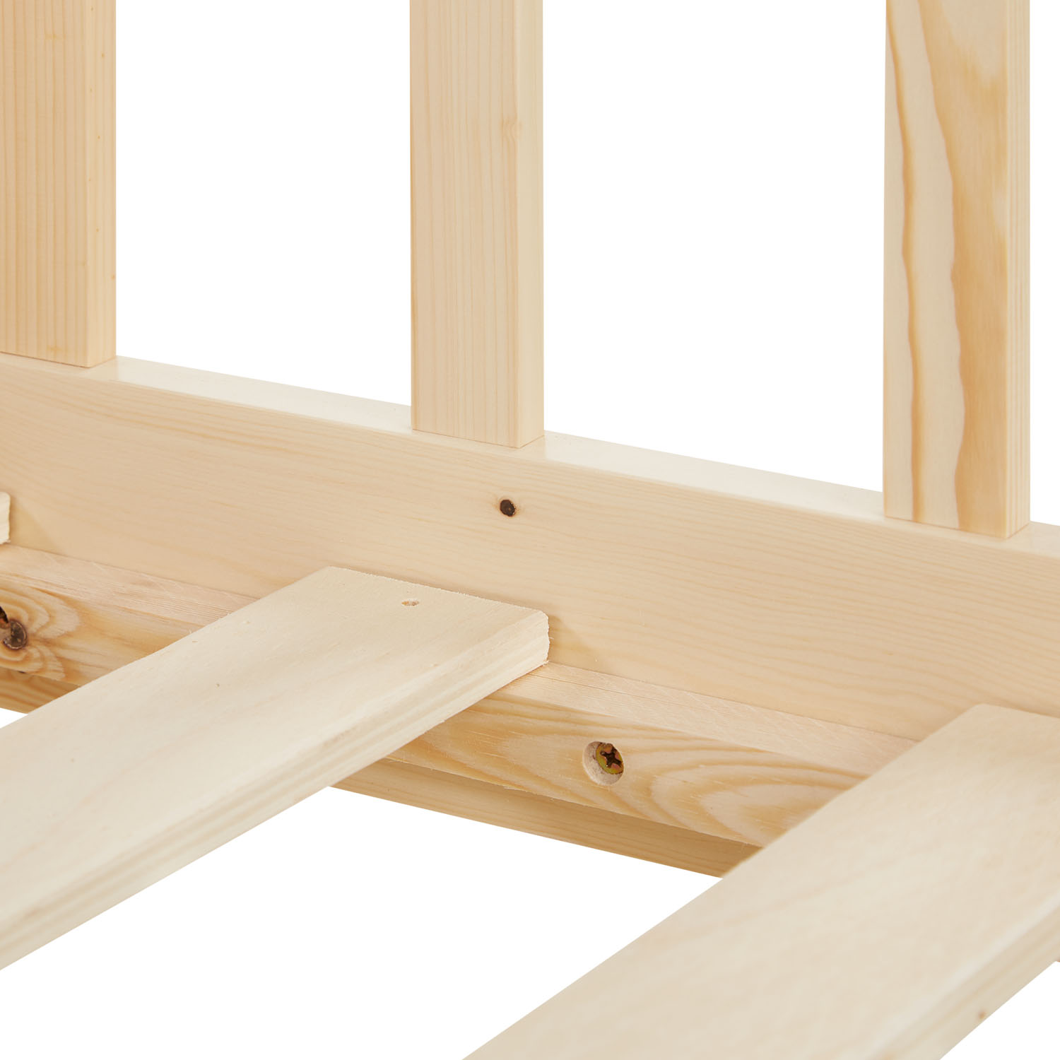 Children's Bed 90x200 cm White Natural | Retro Bed with Fall Protection | Single Bed | with Slatted Frame | Wood