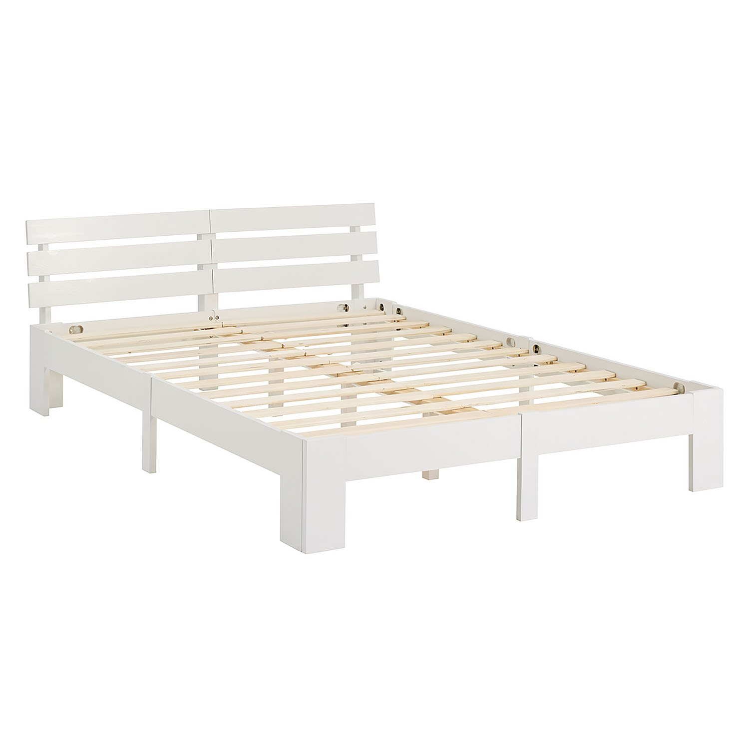 Wood Bed 140x200 cm White | Double Bed | with Spring Mattress | Solid | Youth Guest Bedroom