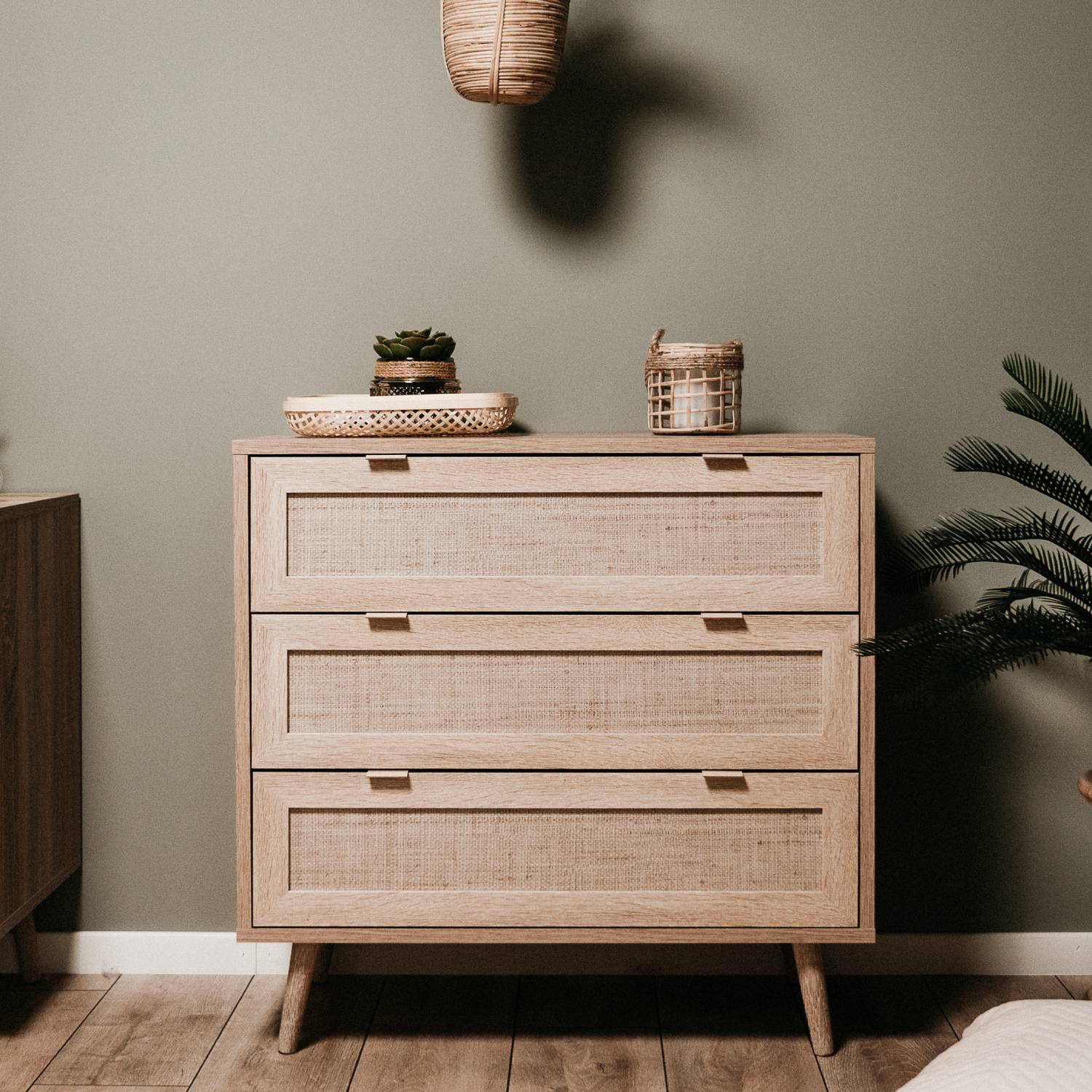 Sideboard Cabinet Wood Brown Rafia Living Room Bed Room Furniture with Drawers