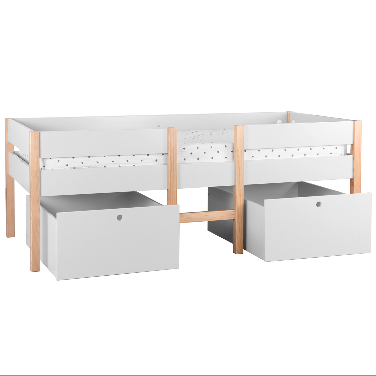 Children´s Bed Bunk Bed Kids Bed Mid Sleeper 90x200 White Wood Drawer
