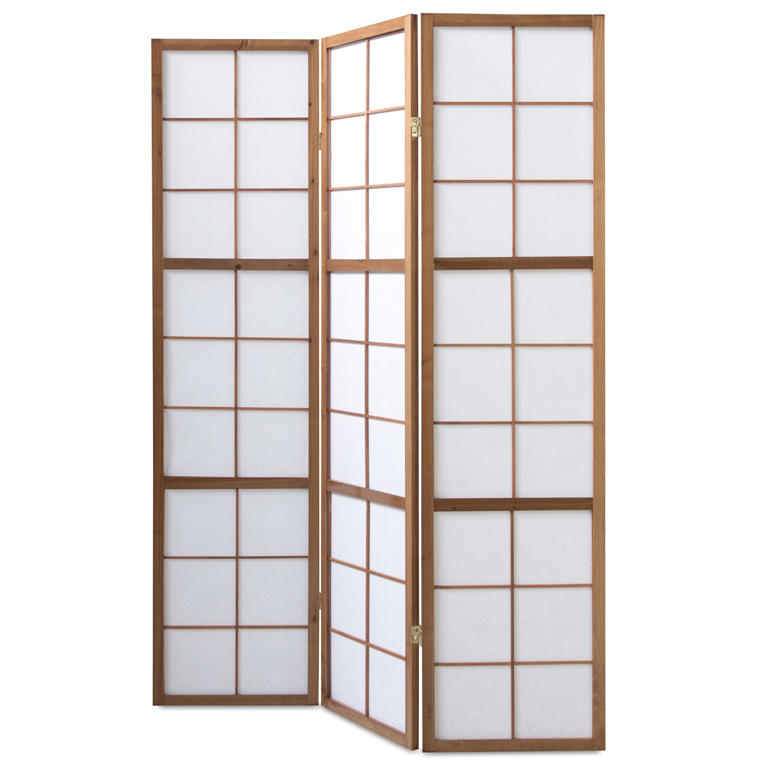 Brown Shoji 3-panel folding screen – Wooden room divider and privacy screen with rice paper