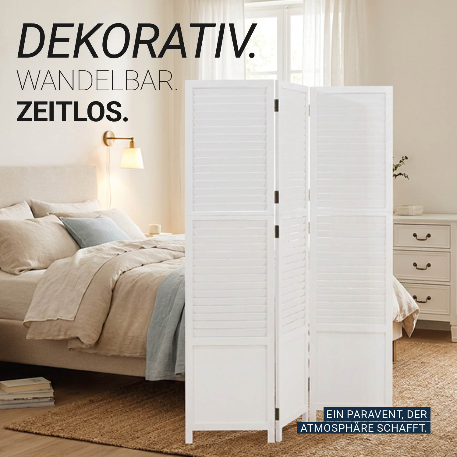 White Wooden Screen (3-panel) – Modern Wooden Room Divider & Privacy Screen