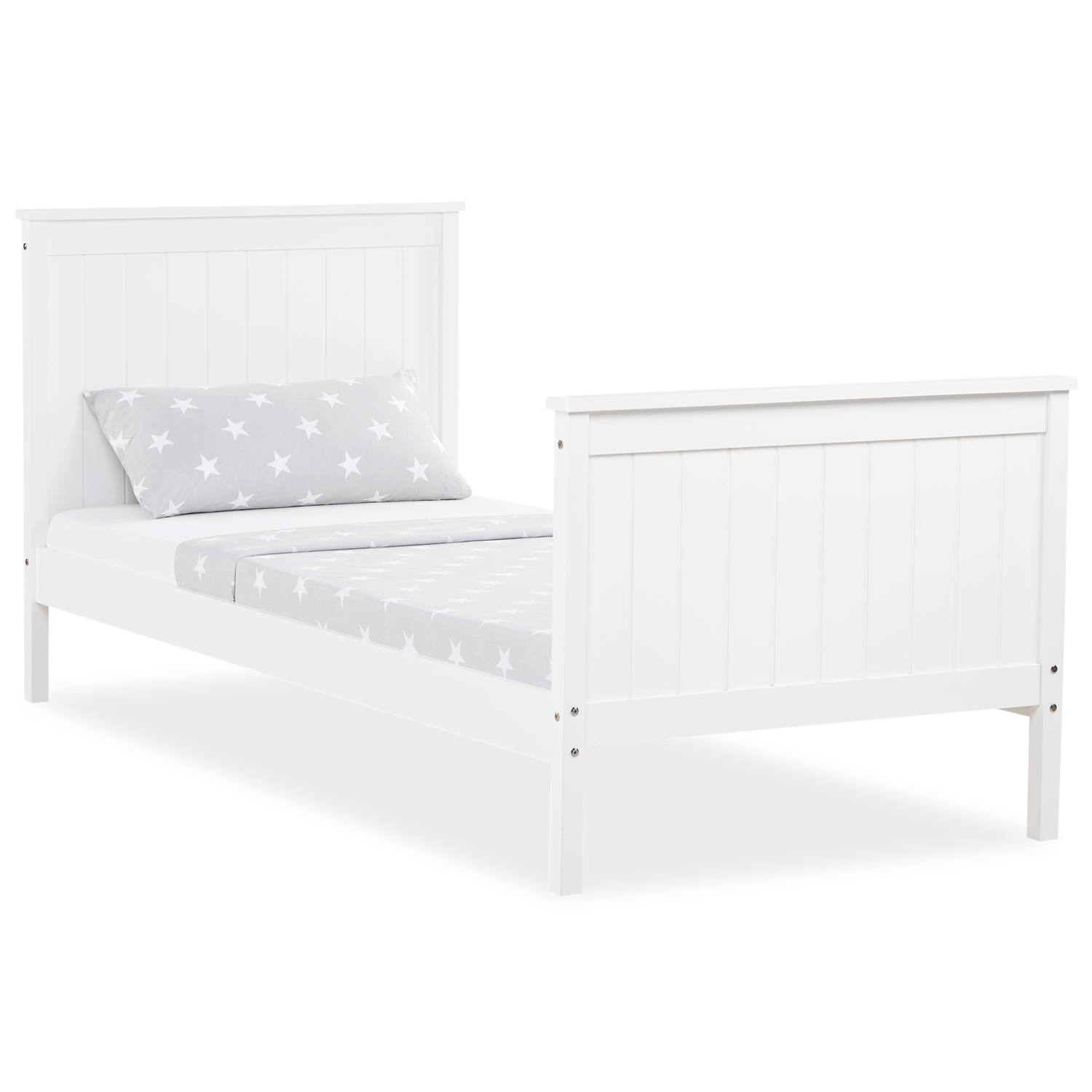 Wood Bed 90x200 cm White | Single Bed | with Slatted Frame | Country House Style | Kids Youth Guest Bedroom