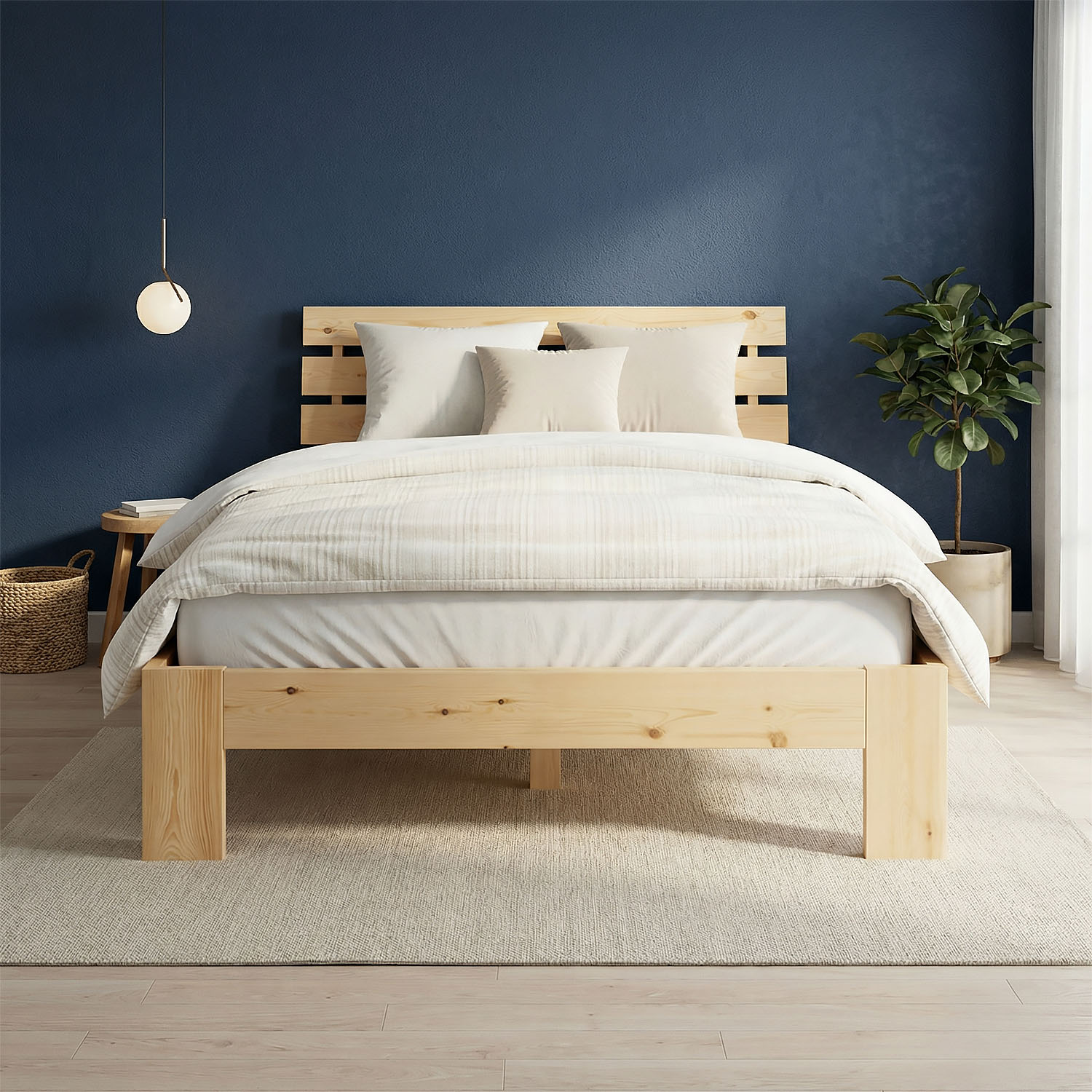 Double Bed with Mattress and Slatted Frame 120x200 Bed Nature Solid Pine Wooden Bed Futon Bed
