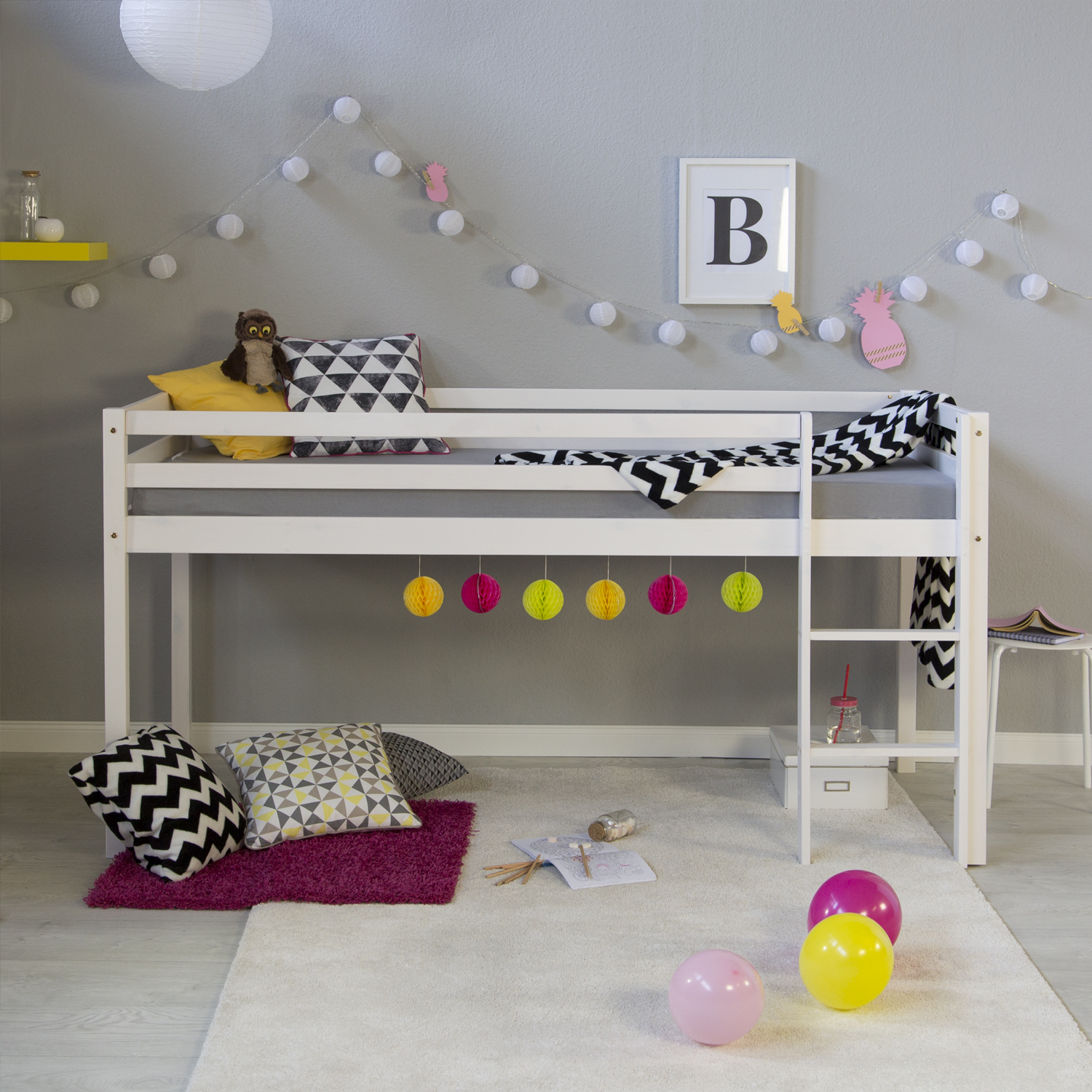 Loft Bed Kids 90x200 cm White Basic | without Slatted Frame
