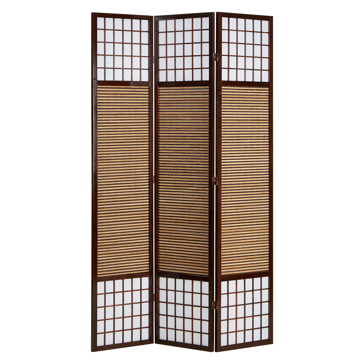 Paravent Brown Bamboo Shoji Rice Paper White Height 200 cm | 3-panel | Wood | Room Divider Partition Privacy Screen