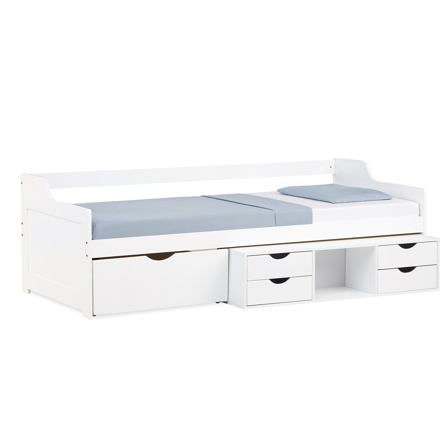 Wood Bed 90x200 cm White | with Storage | Cabin Bed with Bed Drawer | with Slatted Frame | Kids Youth Guest Bedroom