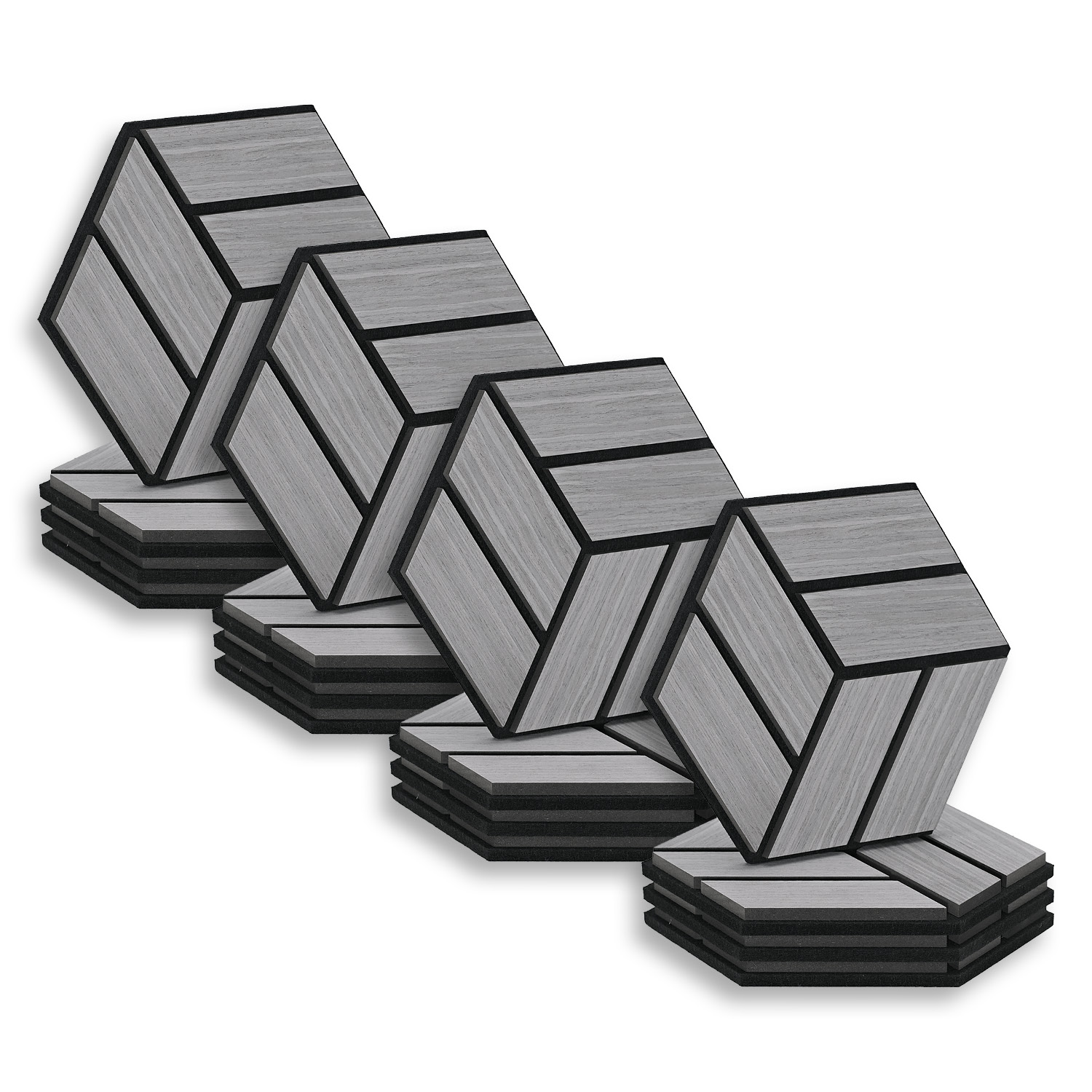 Acoustic Panels Wall Panels Hexagon Honeycomb 30 x 26 cm Grey | Wood | 16-piece Set | 3D