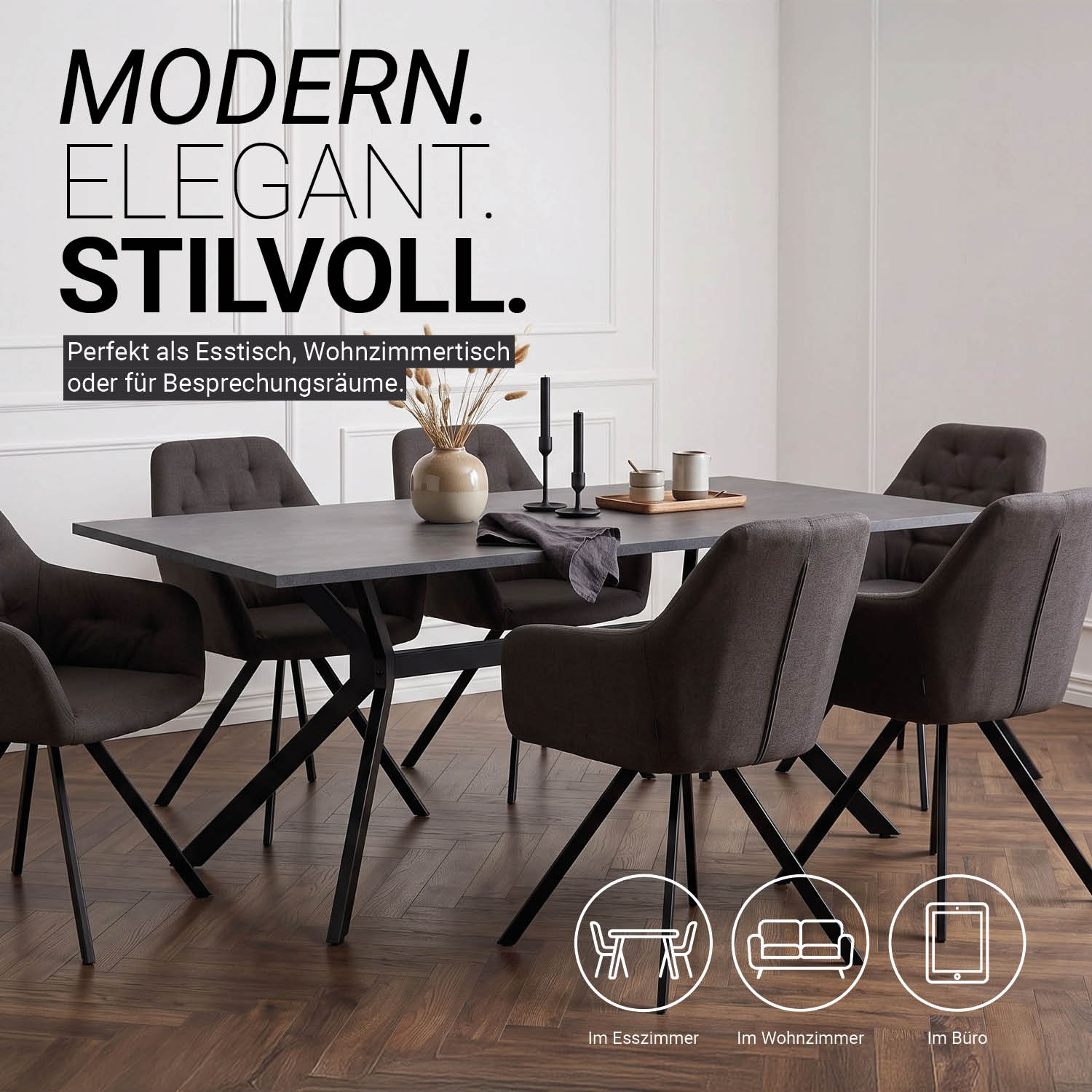 Modern Dining Table Kitchen Table 180x90 cm Anthracite Black Table 8 Seater Industrial Look