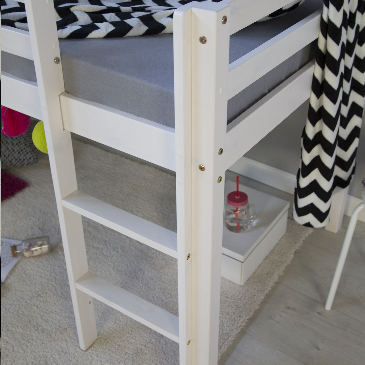 Loft Bed Kids 90x200 cm White Basic | without Slatted Frame