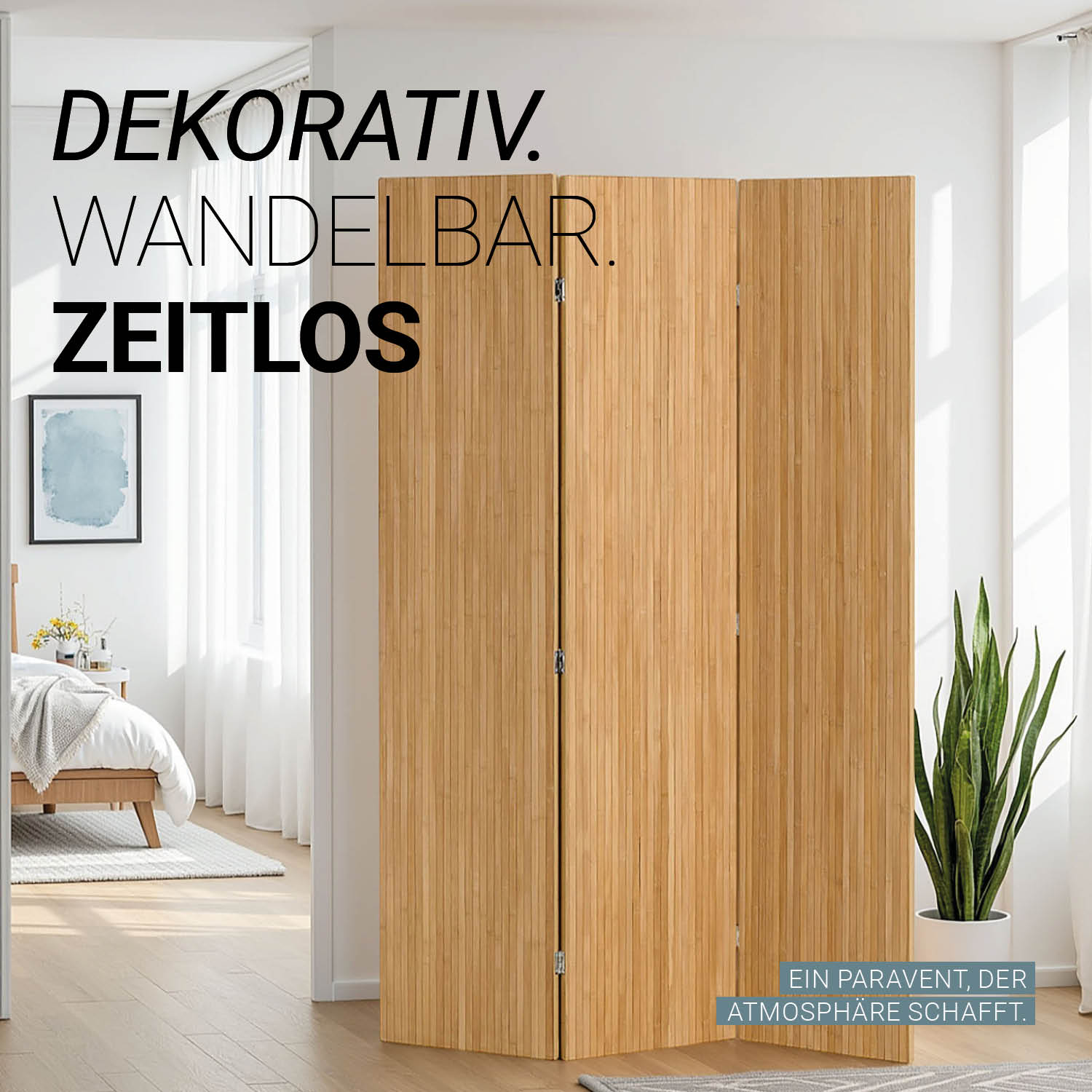 Paravent Natural Bamboo Slats | 3-panel | Wood | Room Divider Partition Privacy Screen