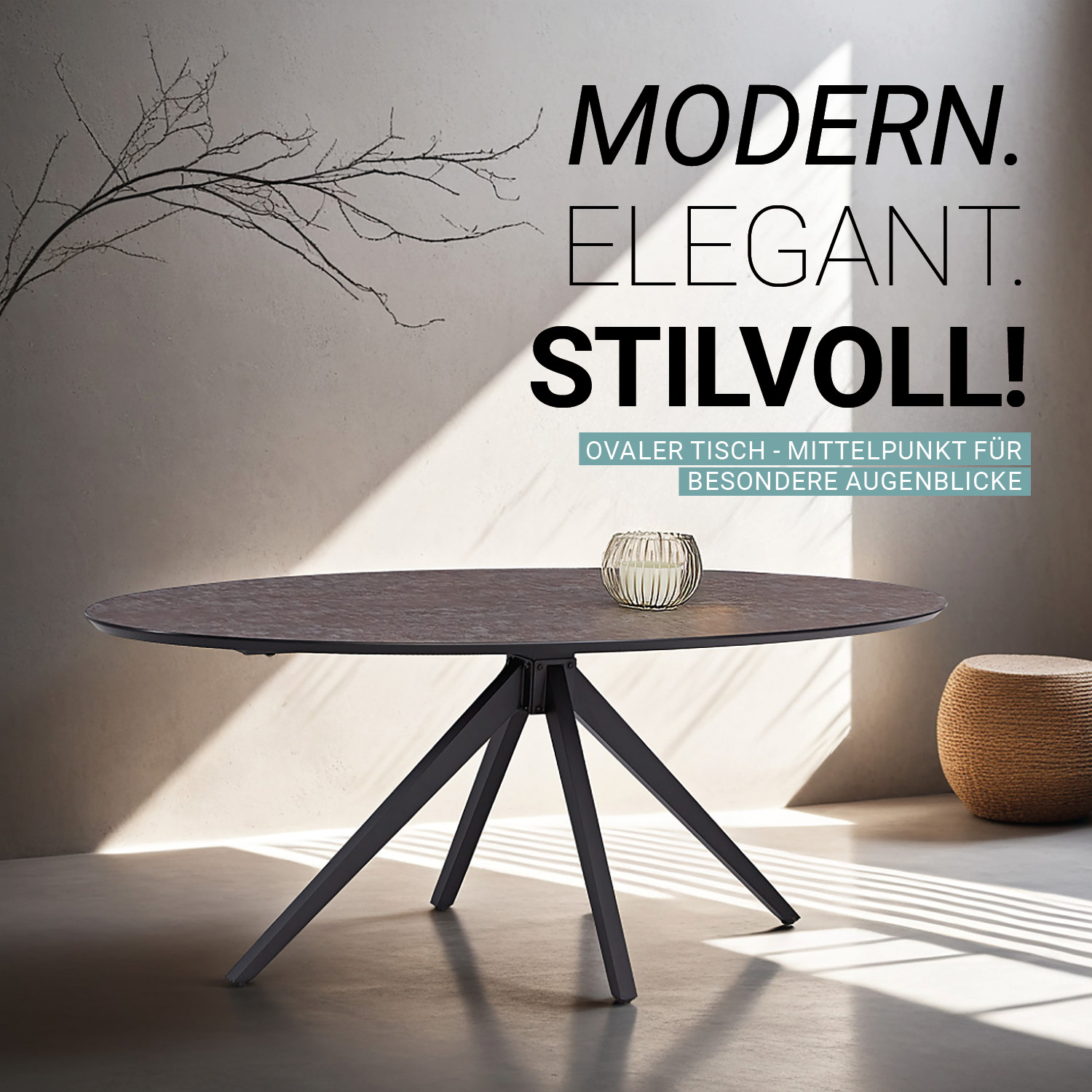 Modern Dining Table Oval Kitchen Table 200 cm Brown Black Table 8 Seater Industrial Look