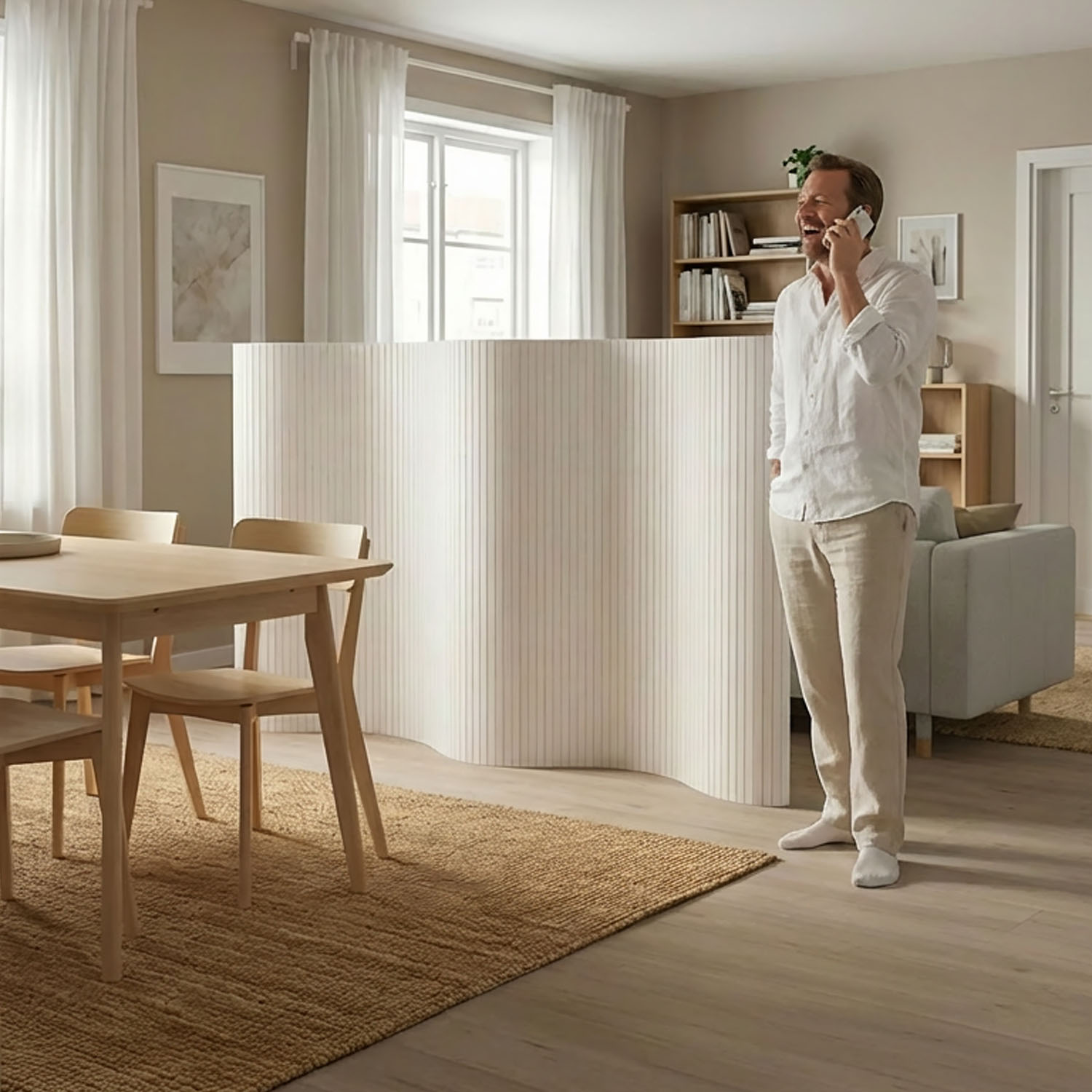 Paravent Bamboo Height 145 cm White | Room Divider | Partition Privacy Screen