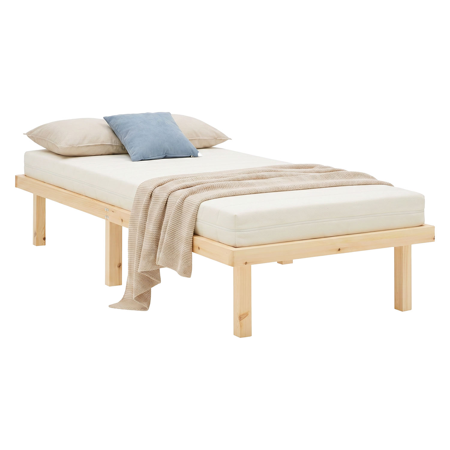 Bed frame 90x200 cm Wooden bed Untreated Single bed Solid wood Bed without headboard Guest bed Youth bed Mattress Slatted frame
