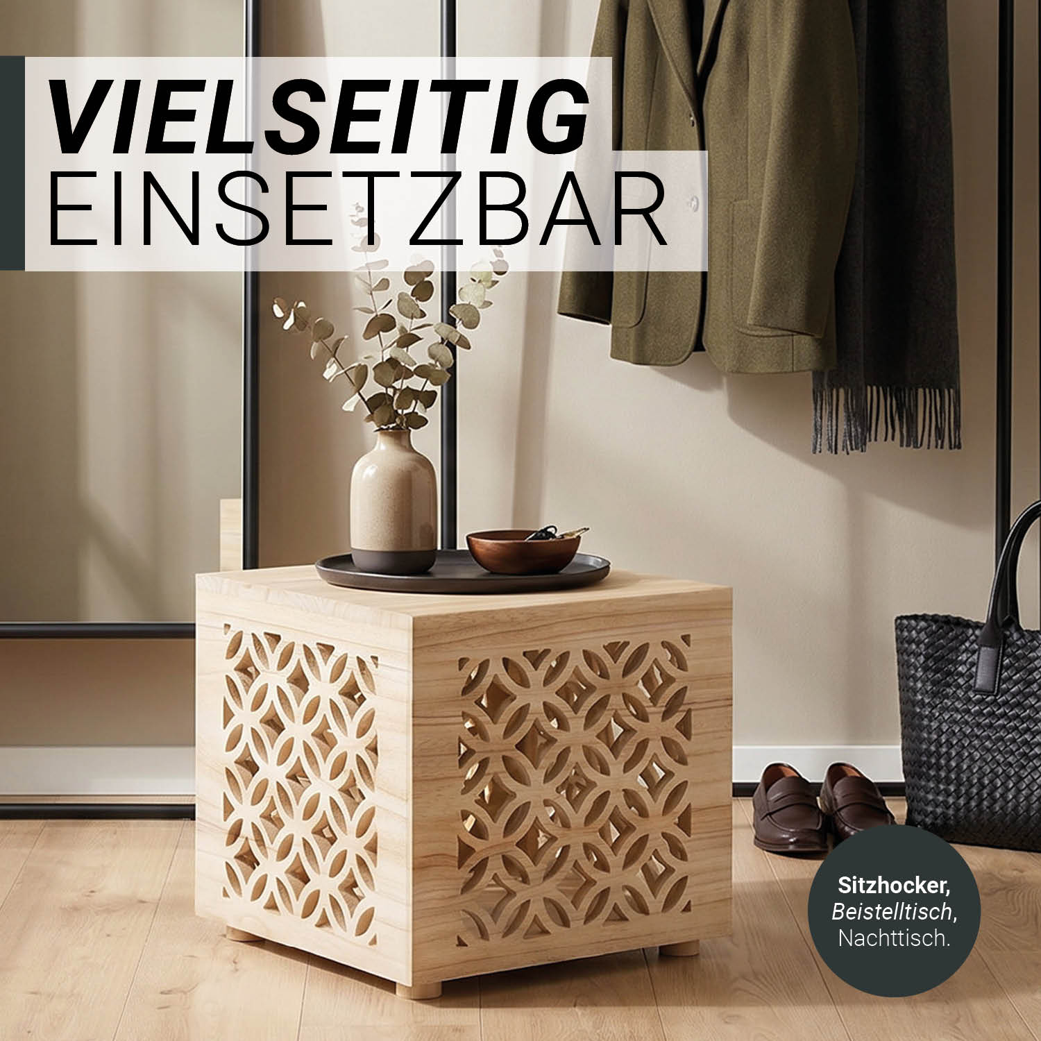 Side table wood cube bedside light