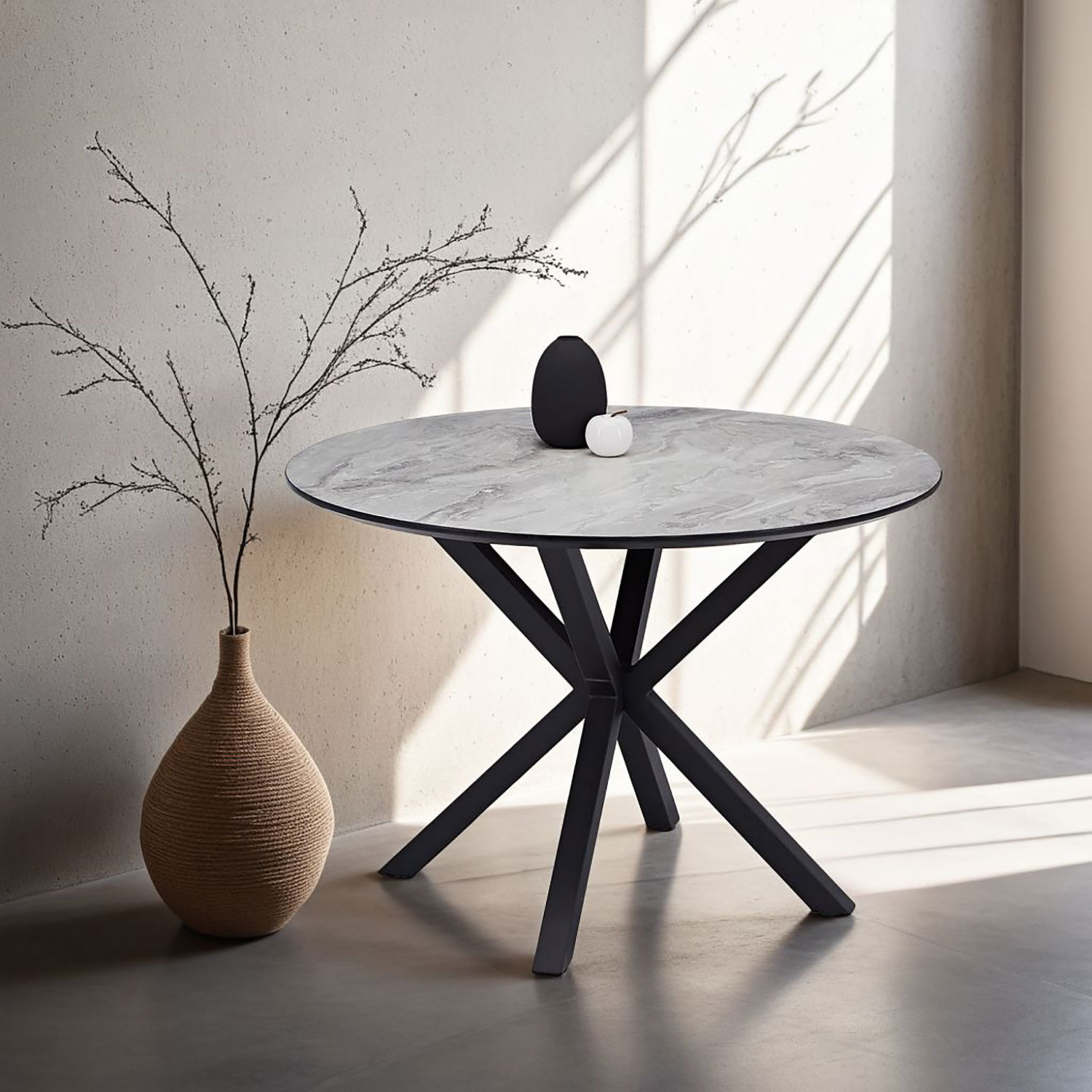 Modern Dining Table Round Ø 110 cm Kitchen Table Black Grey Black Table 8 Seater Industrial Look