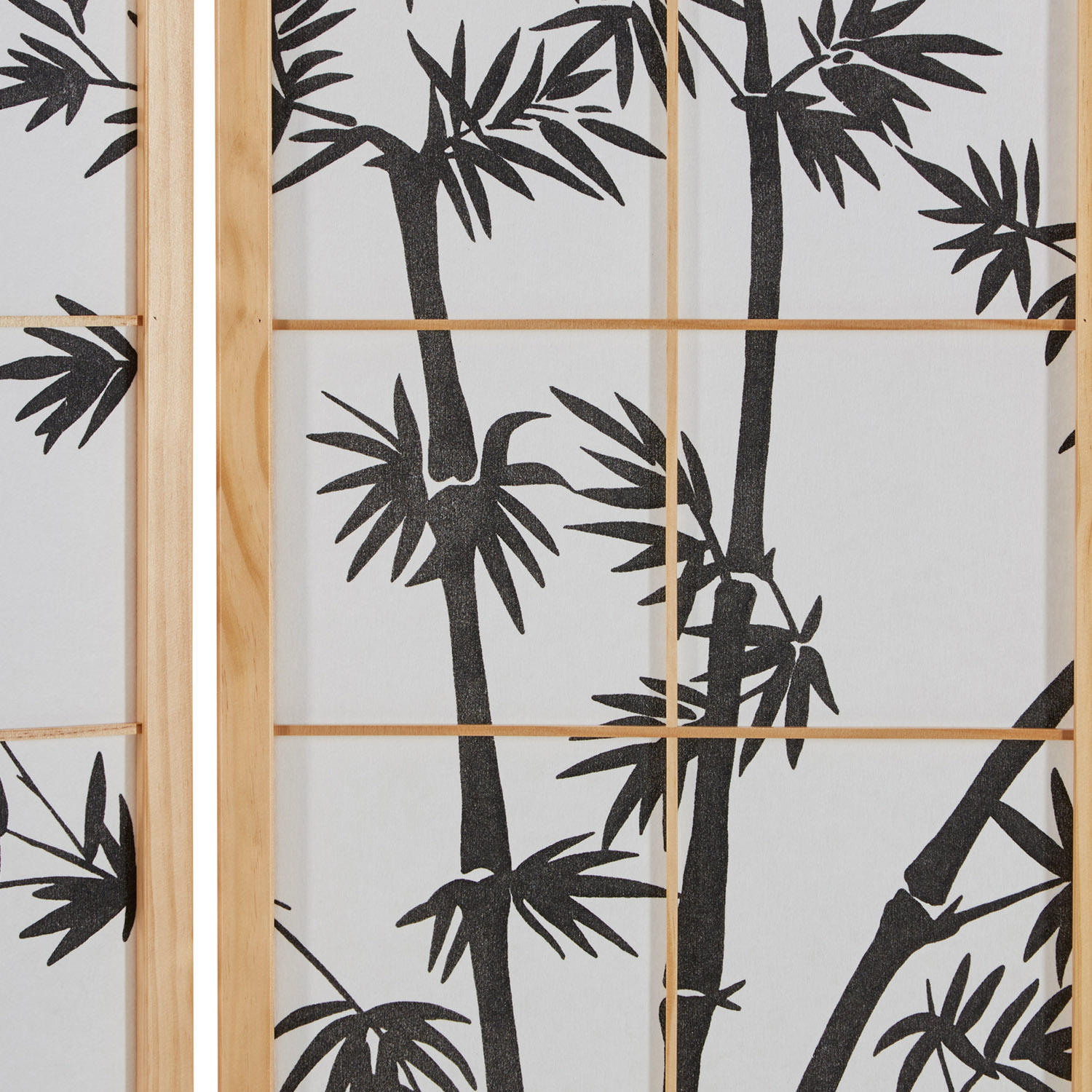 Paravent Natural Bamboo Pattern Print | 4-panel | Wood | Room Divider Partition Privacy Screen